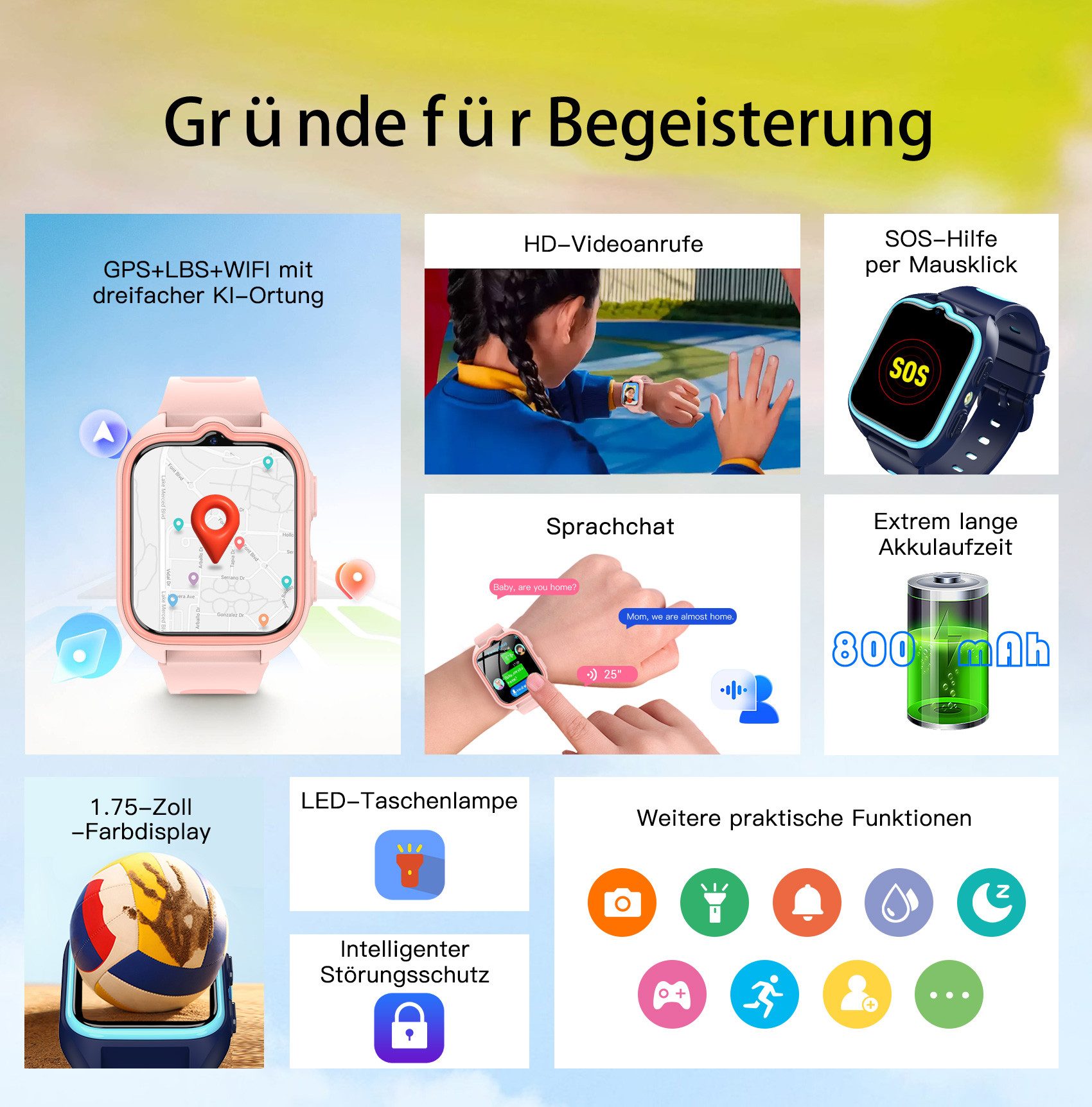 blackview 4G-Kinderuhr: HD-Videoanrufe, GPS+WiFi-Ortung, IP68 & 800mAh Smartwatch, 1,75", GPS+LES+WiFi, 4G-LTE, IP68, SOS, 800mAh, Knips-Freunde​