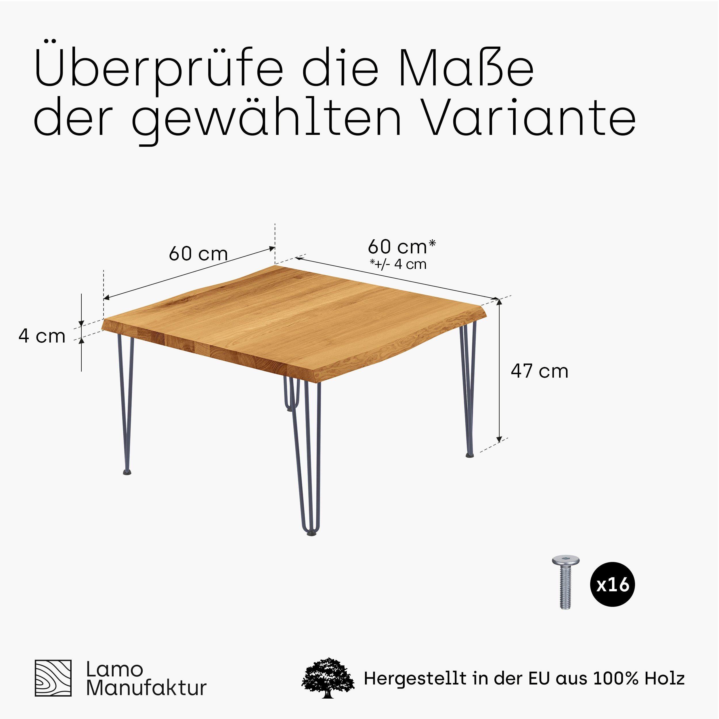 Baumkante Rustikal Esstisch inkl. (1 Anthrazit | Baumkantentisch Creative Tisch), Metallgestell massiv LAMO Manufaktur Massivholz