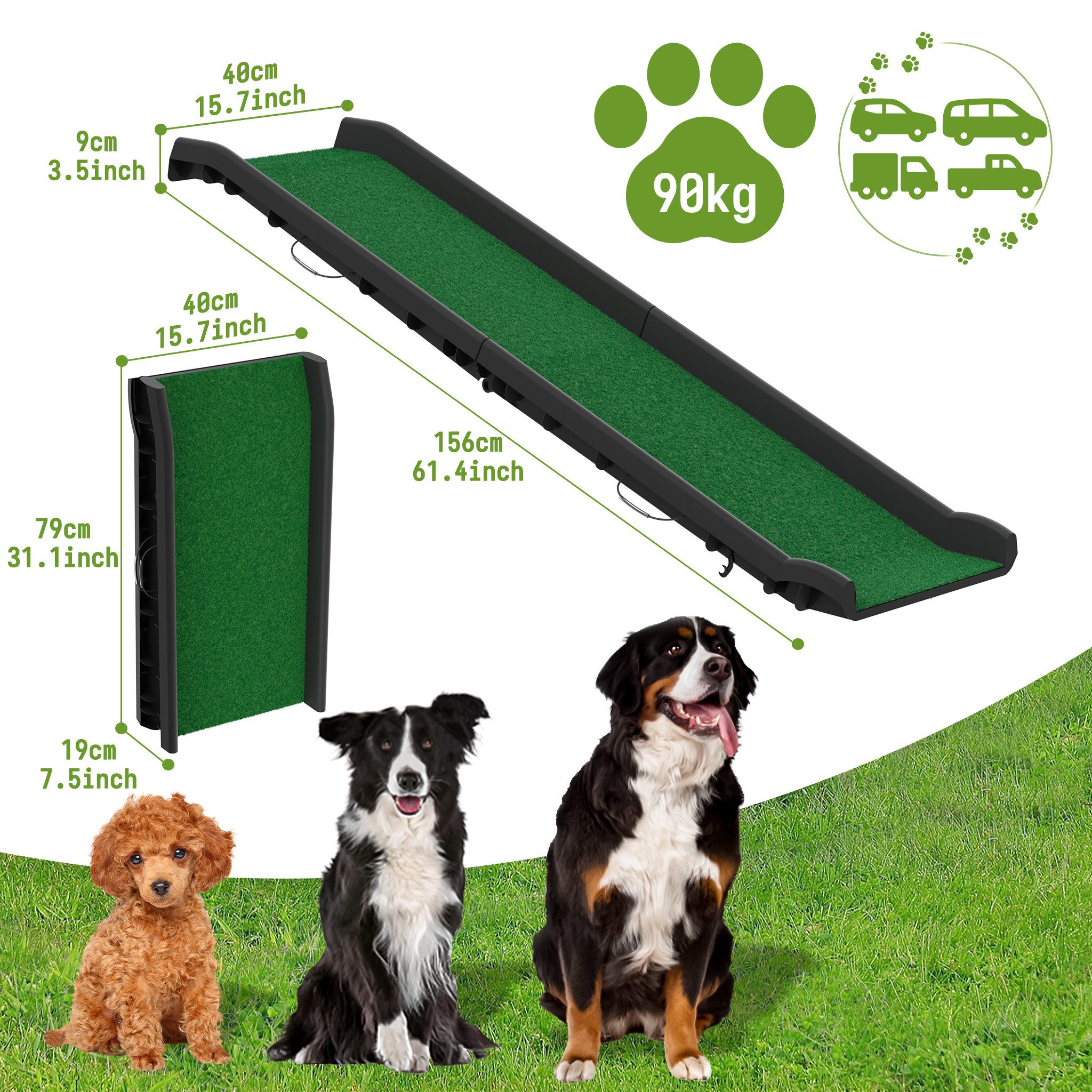 FIVMEN Haustiertreppe 156x40cm Hunderampe Faltbare Hundetreppe Auffahrrampe, Haustiertreppe für Große und Schwere Hunde