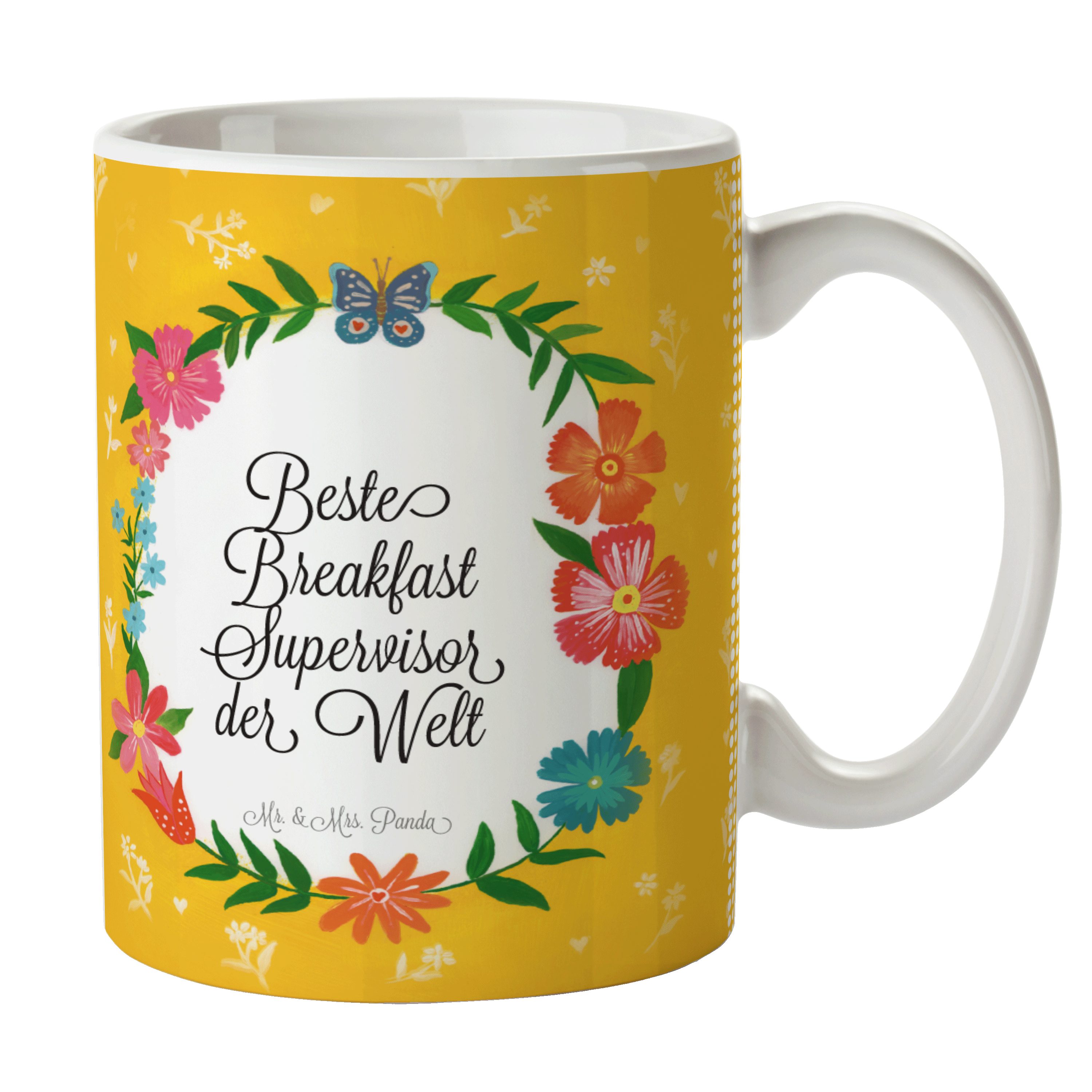 Mr. & Mrs. Panda Tasse Breakfast Supervisor - Geschenk, Gratulation, Kaffeetasse, Tasse Moti, Keramik
