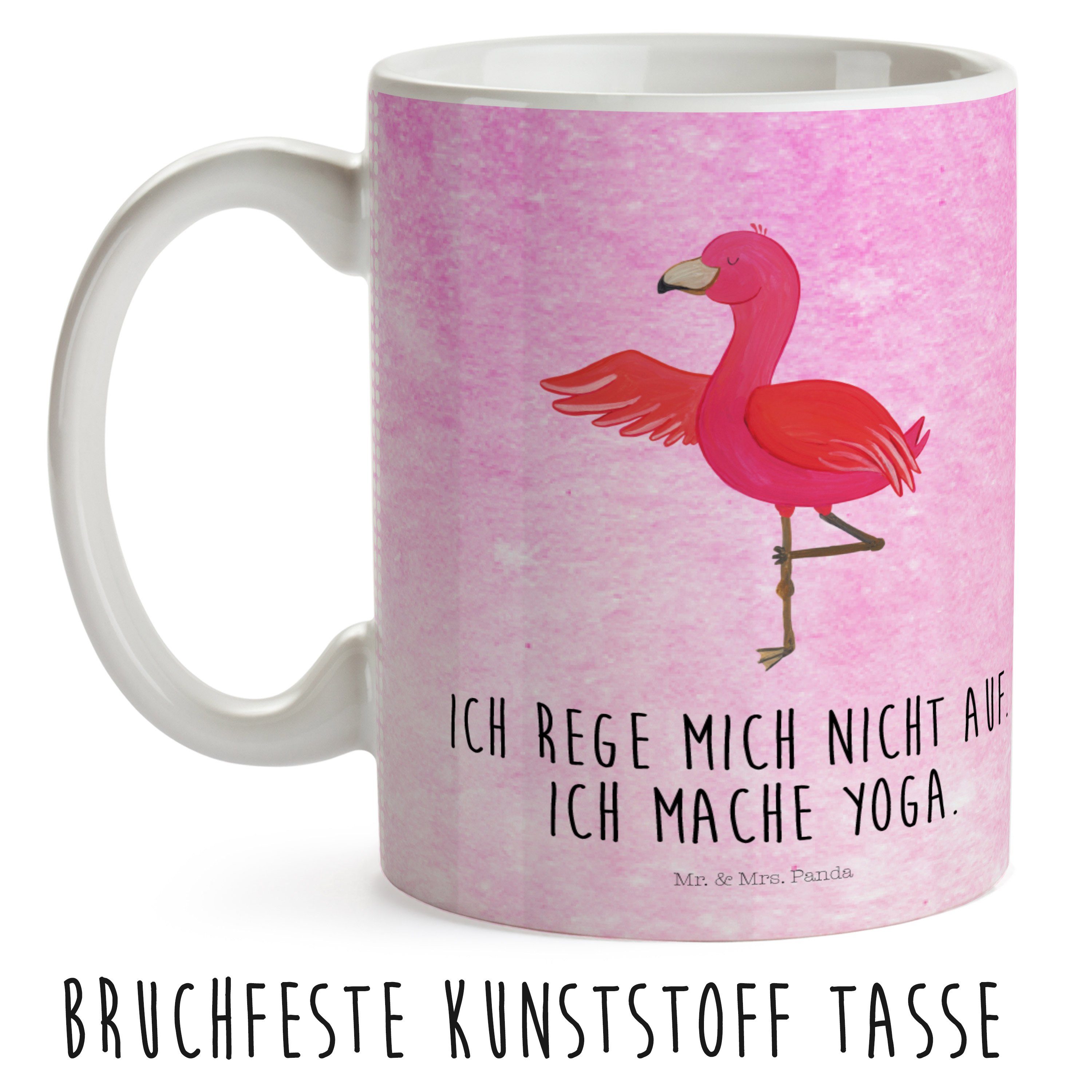 Pink Aquarell - Geschenk, Yoga - Kunststoffbecher, Flamingo Reisebech, Mr. Mrs. Kunststoff Kinderbecher & Panda