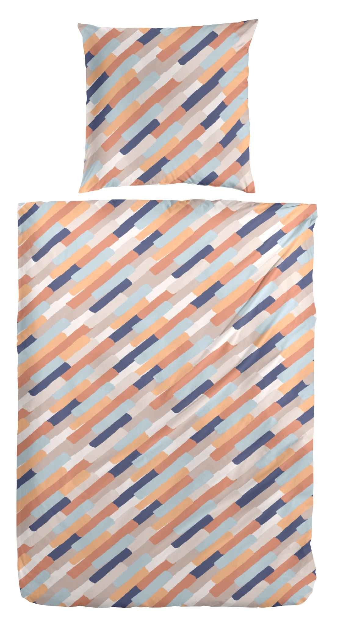 Primera Bettwäsche Hahn Feinbiber Bettwäsche Striche Orange Blau, Feinbiber günstig online kaufen