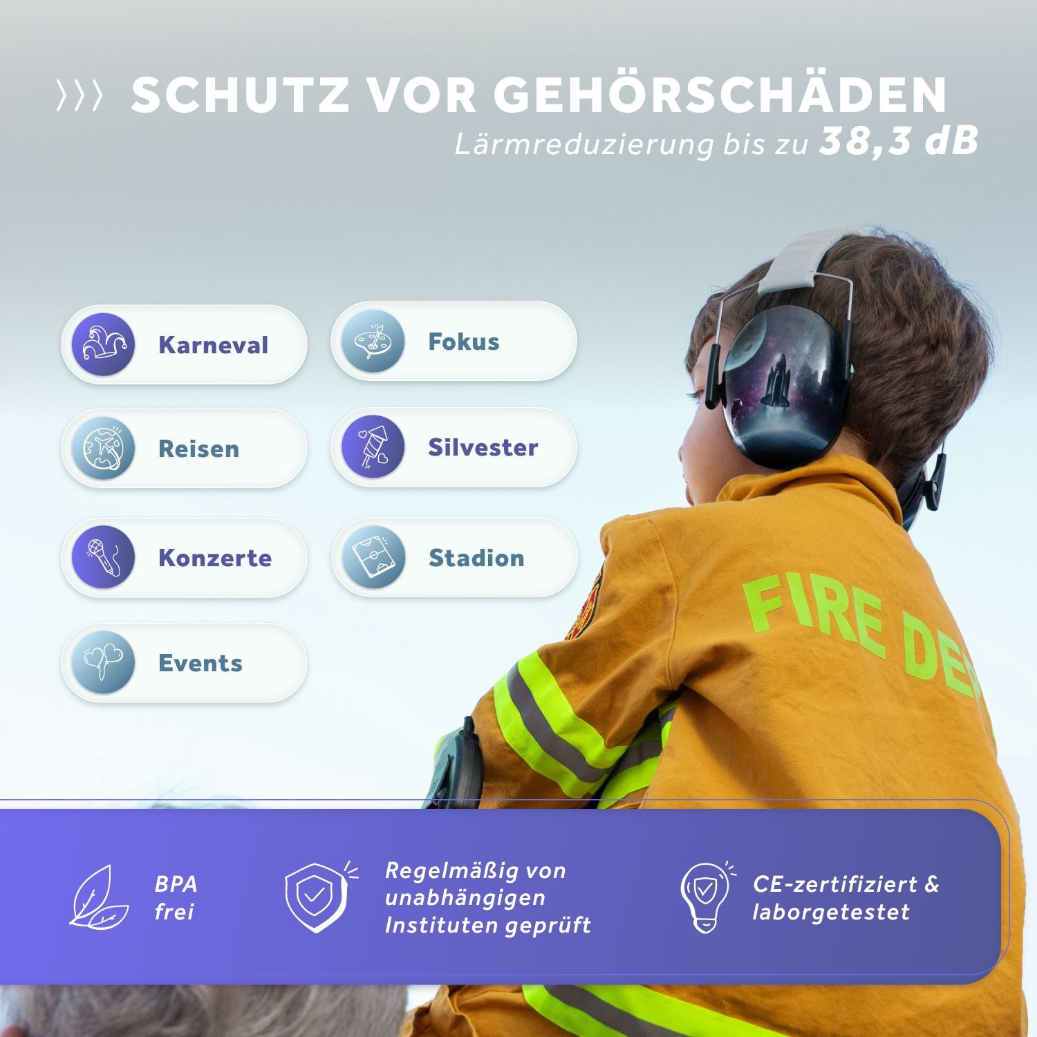 Schallwerk Kapselgehörschutz Kapselgehörschutz Gehörschutz für Kinder Kiddies größenverstellbar, (Geräuschdämmende Ohrenschützer), Schule, Lernen, Konzentration, Veranstaltungen