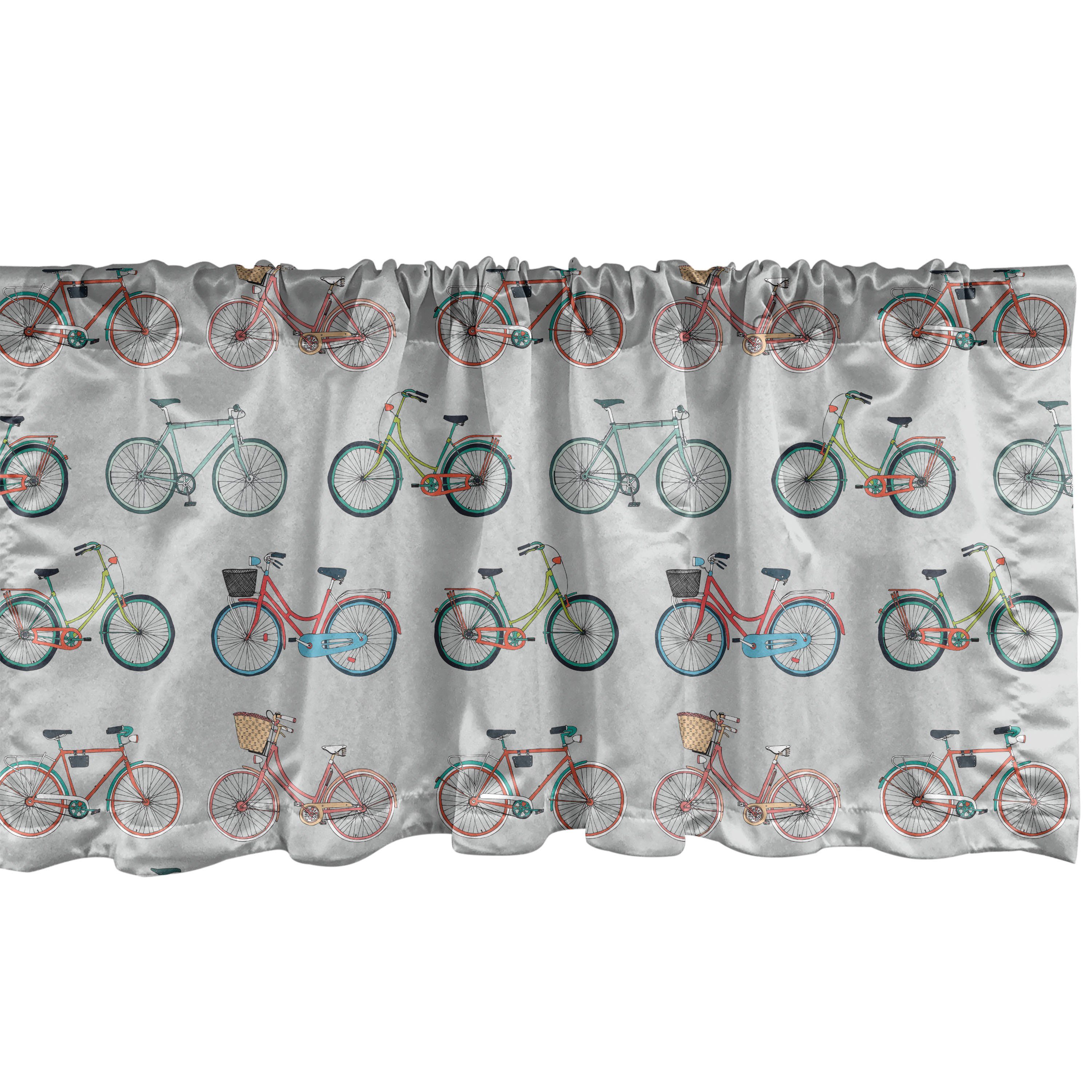 Scheibengardine Vorhang Volant für Küche Schlafzimmer Dekor mit Stangentasche, Abakuhaus, Microfaser, Hipster Sketch Fun Fahrräder