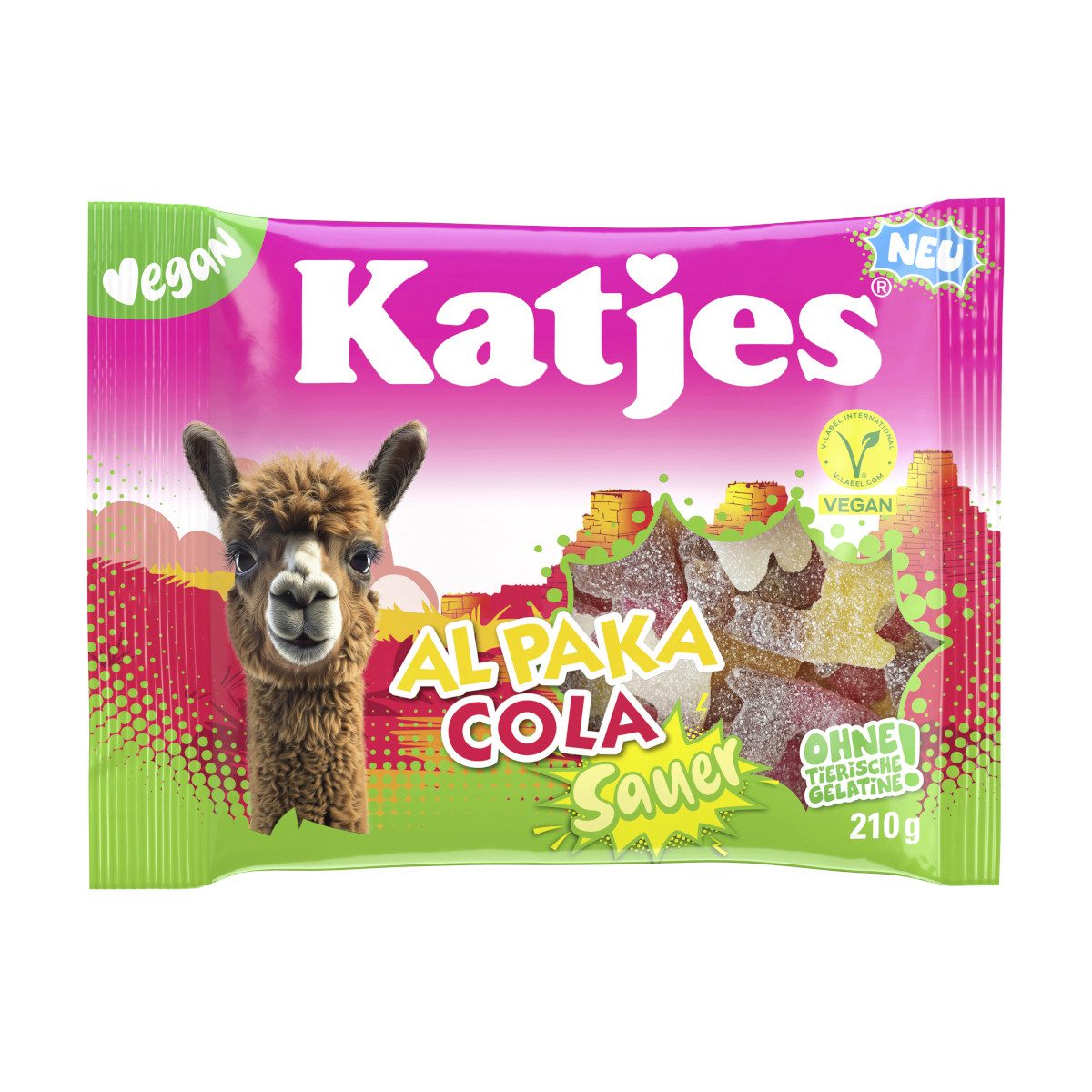 KATJES Süßigkeit, Katjes Al Paka Cola sauer Fruchtgummi mit Cola Geschmack Packung 210g