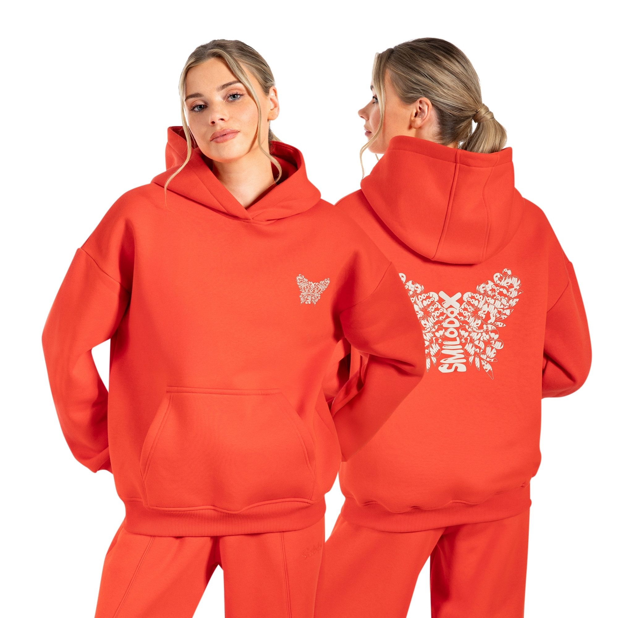 Smilodox Hoodie Nala, Oversize Fit Pullover mit großer Kapuze und Butterfly Print Kapuzenpulli Relaxed Großer Print Kängurutasche Streetwear Fitness