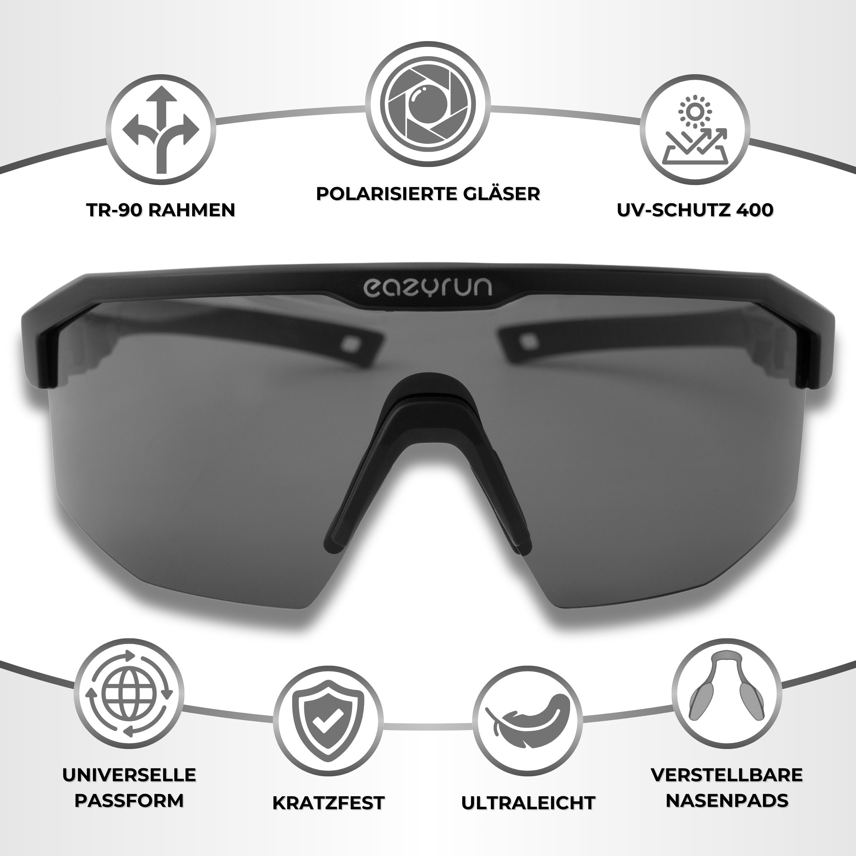 EyeAm Fahrradbrille, Sportbrille, Unisex Design, Für Sport, Rad, Laufen, MTB & Outdoor, (Modell: EAZYRUN), UV-Schutz 400