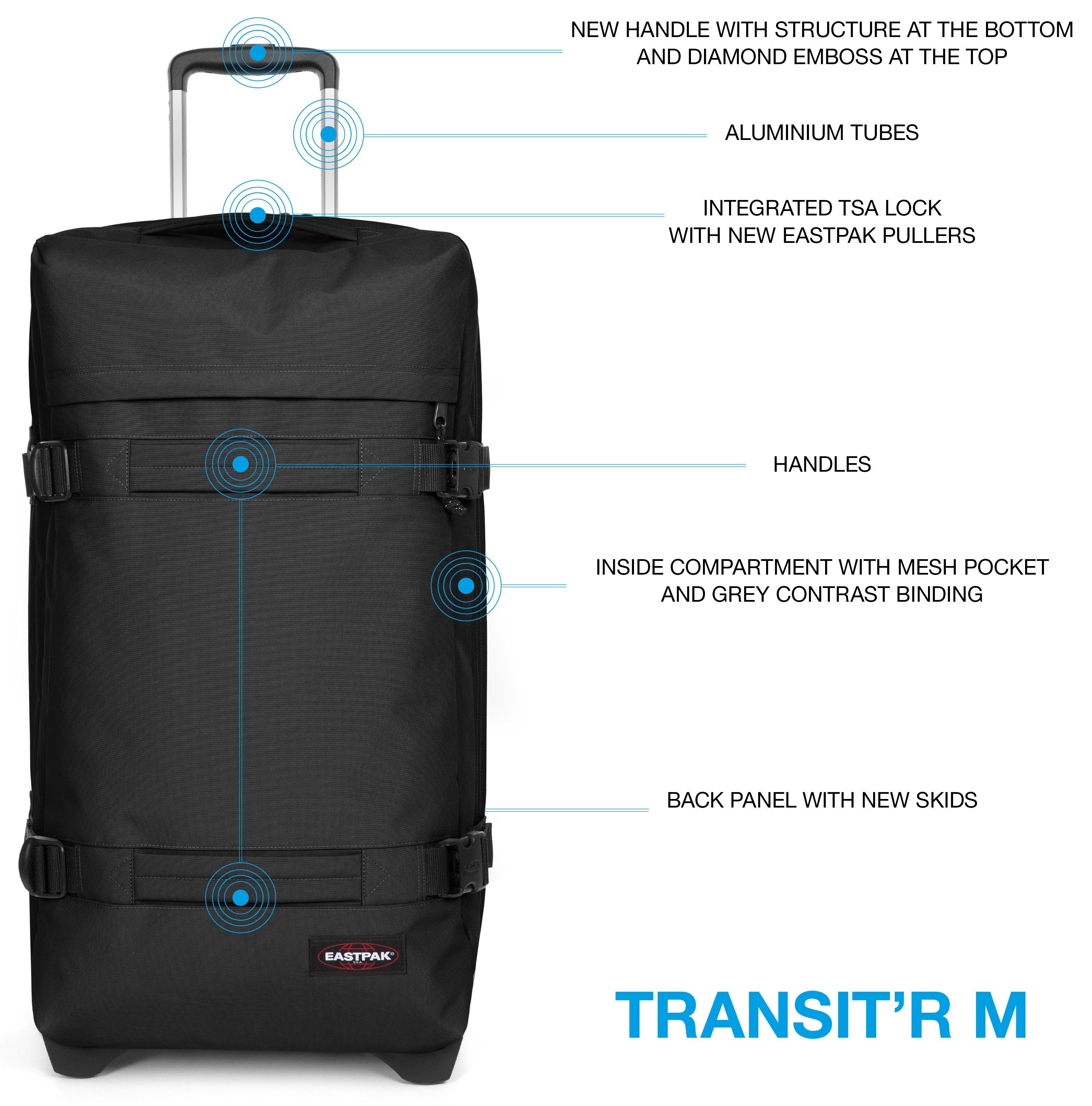 TRANSIT'R 2 schwarz ausreichend mit Weichgepäck-Trolley M, Platz Eastpak Rollen,