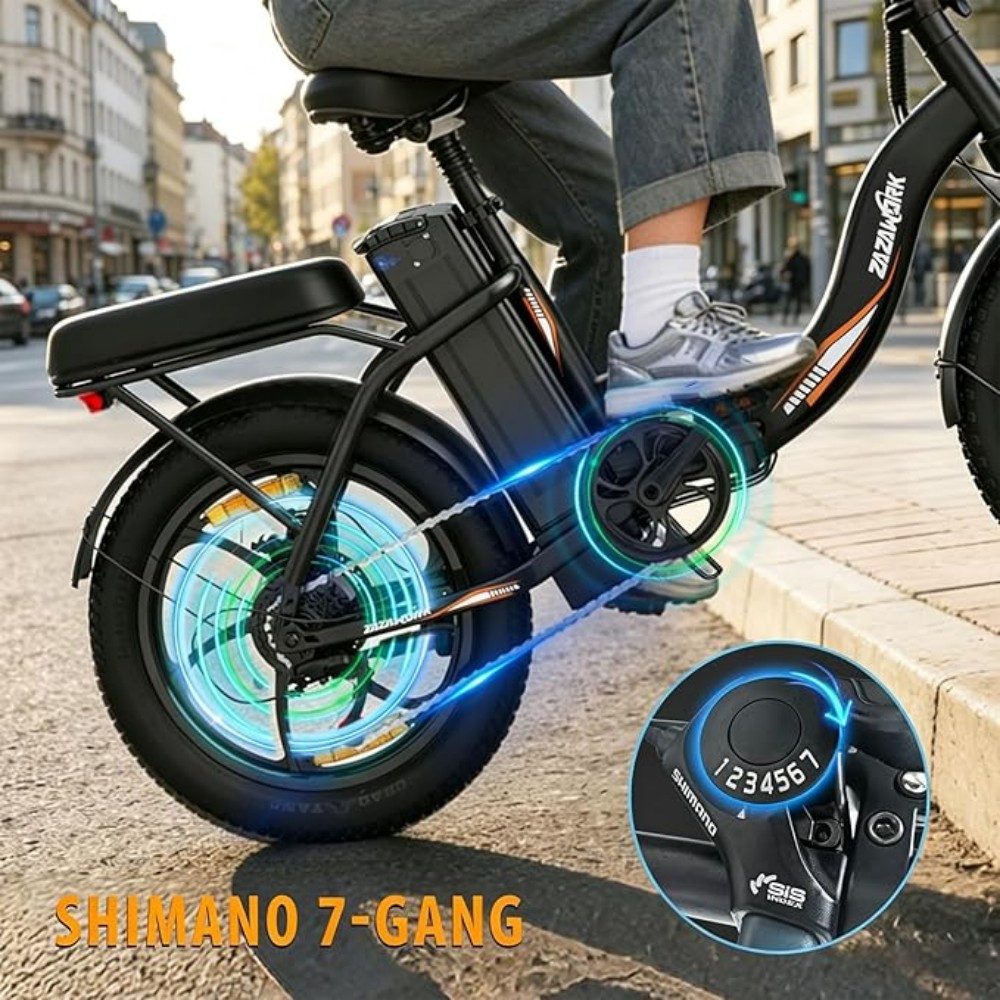 SSY E-Bike Kompaktes Elektrofahrrad mit Tiefeinstieg, Heckmotor, (Bequemer Tiefeinstieg), Breite Reifen für stabile Fahrt – Bild 5 von 5