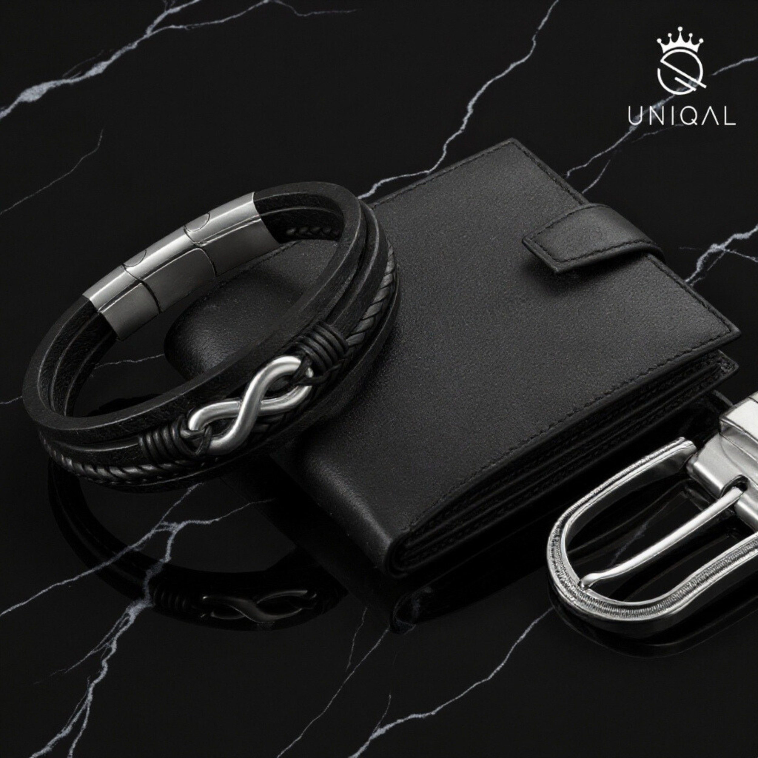 UNIQAL.de Lederarmband Unisex Schwarz & Silber mit Unendlichkeit Symbol – „ günstig online kaufen