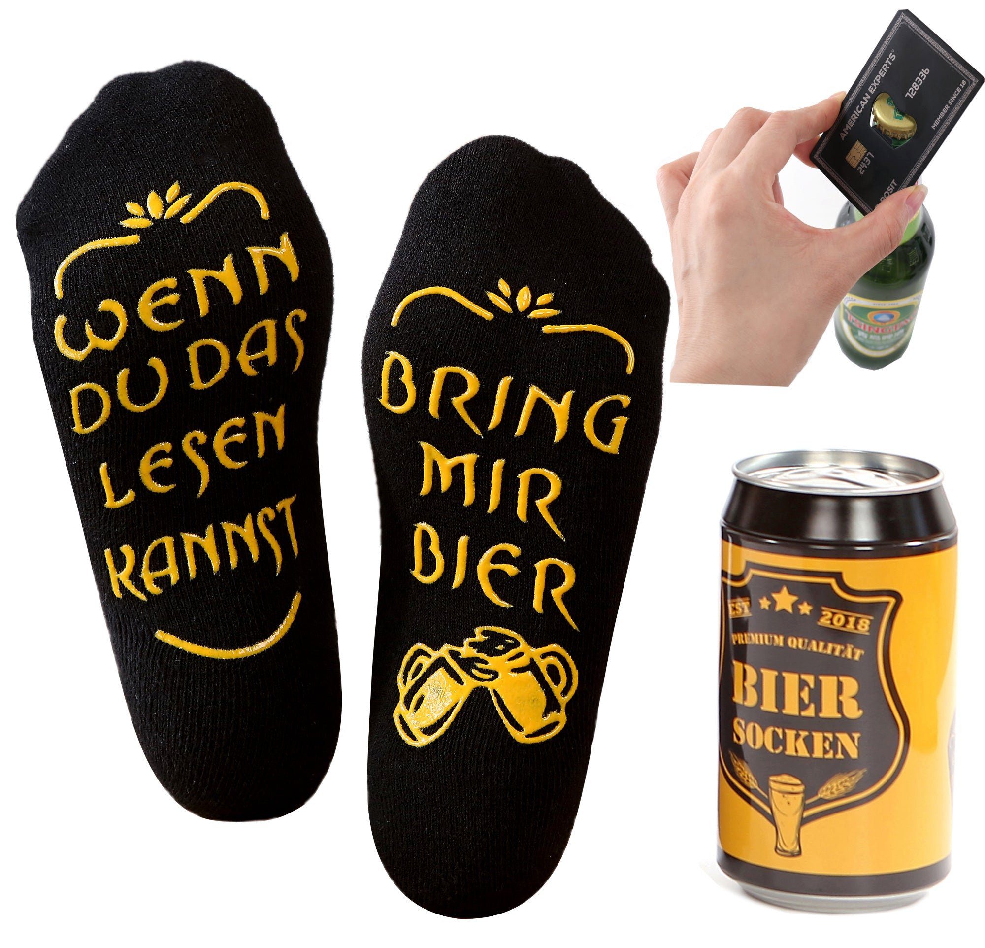 (Dose, Edelstahl Socken 1 Spruch für Paar) Männer, mir und Bier Flaschenöffner, Freizeitsocken Bier bring Lucadeau 38-44, Geschenke Geburtstagsgeschenk mit Gr. rutschfest,