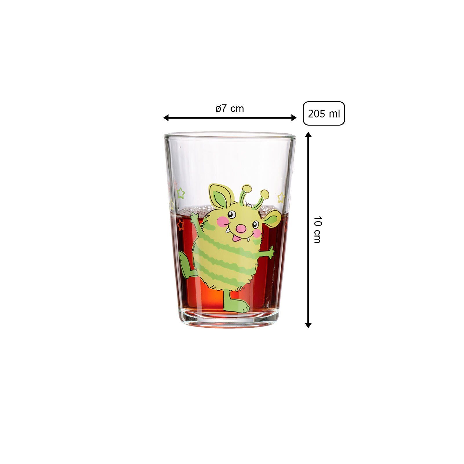 Ritzenhoff & Breker Kinderbecher Monsterchen Kindergläser 205 ml 6er Set, 6-tlg., Glas