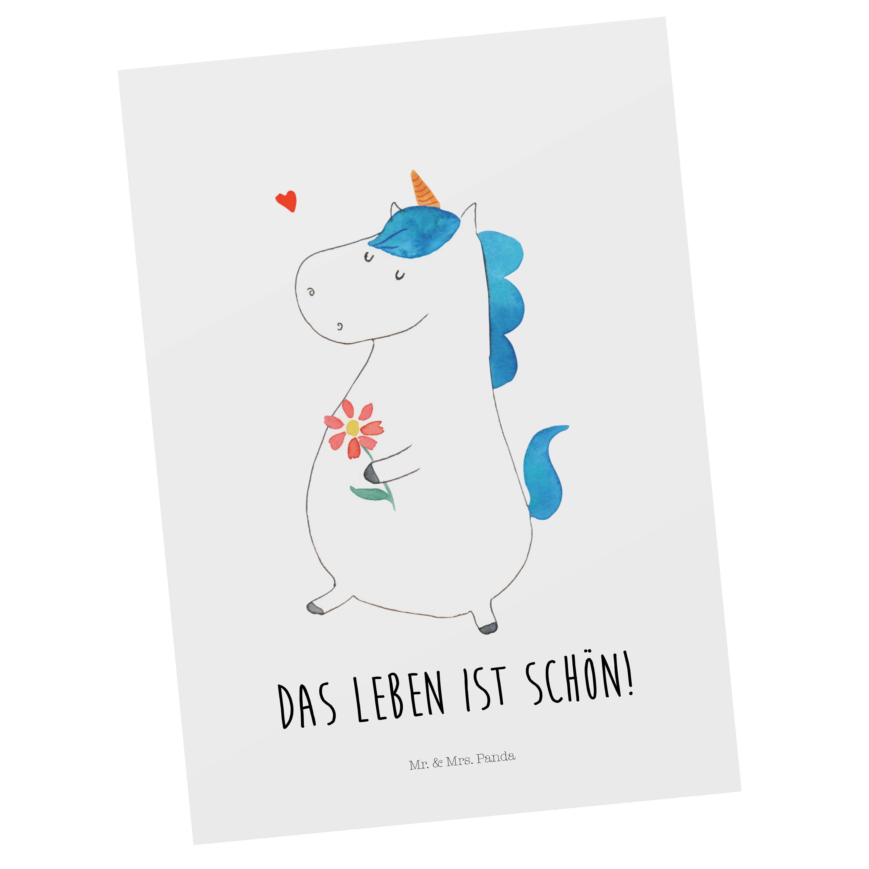 Panda Mrs. - Blum Einhörner, Weiß Spaziergang - Mr. Postkarte Geschenk, & Geschenkkarte, Einhorn