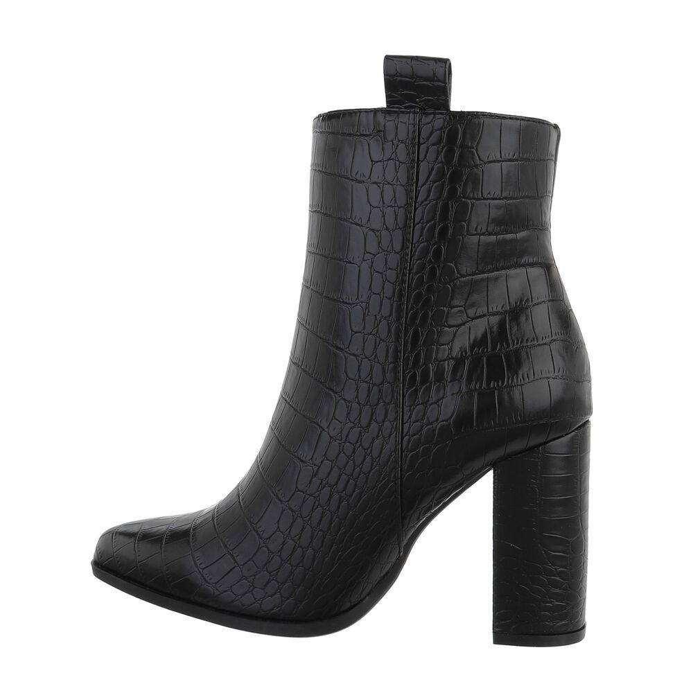 Ital-Design Damen Elegant Stiefelette Blockabsatz High-Heel Півчобітки in Schwarz