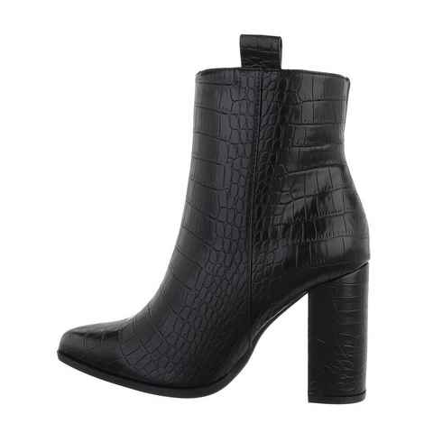 Ital-Design Damen Elegant Stiefelette Blockabsatz High-Heel Stiefeletten in Schwarz