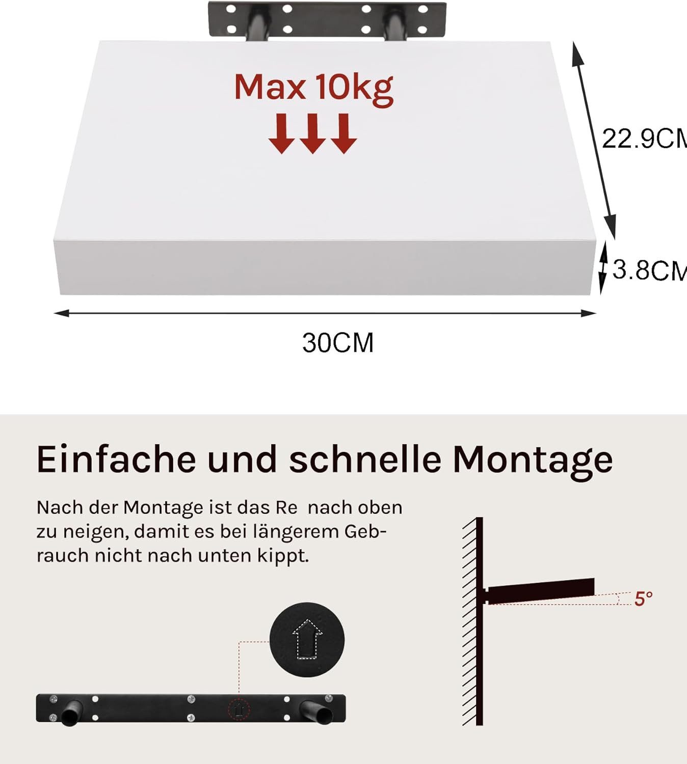 Woltu Wandboard, 1-tlg., Wandregal Holz Schweberegal Regal für Bücher
