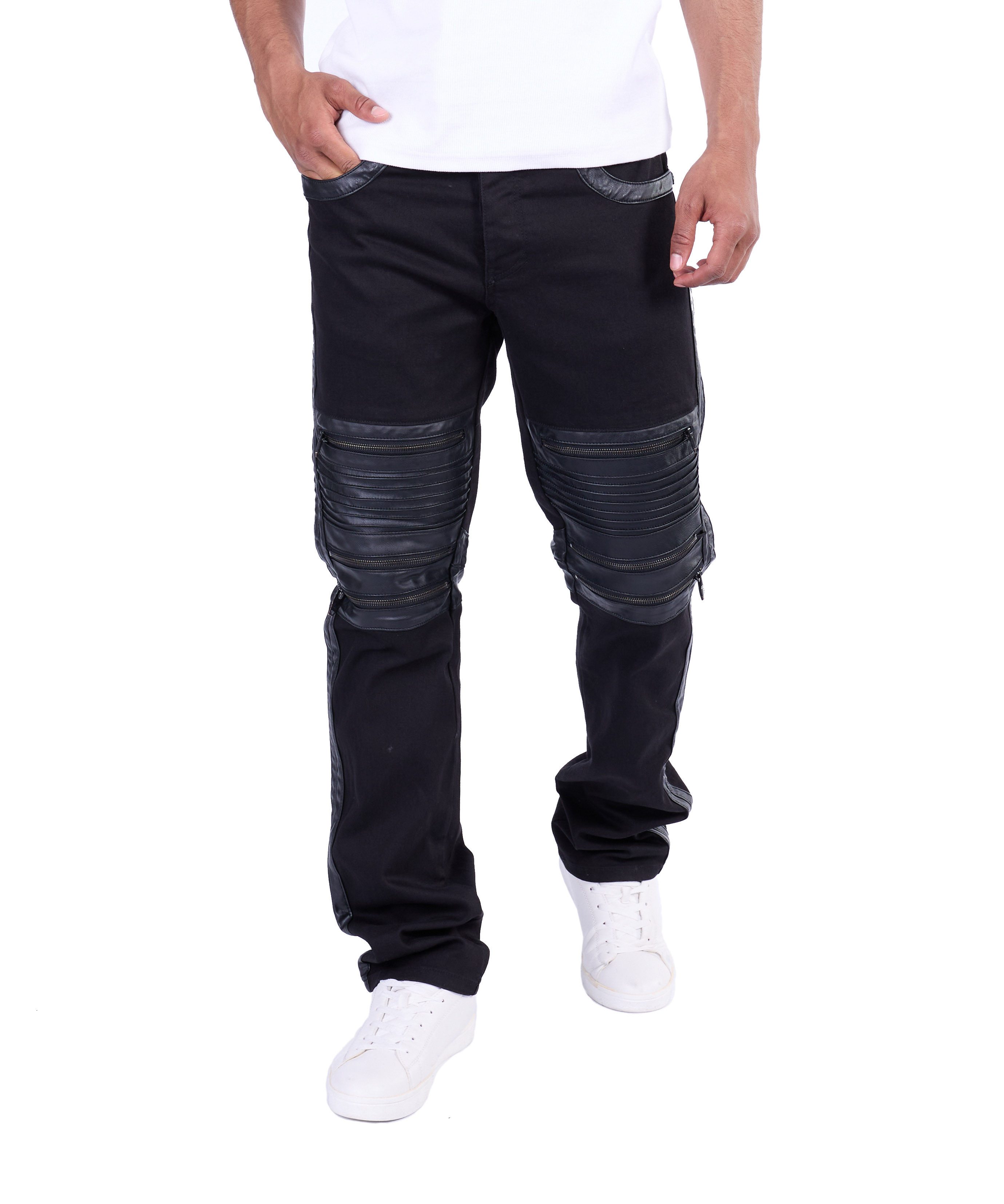 KINGZ Regular-fit-Jeans Schwarze KINGZ Designer Biker Jeans Schwarz W32/L34