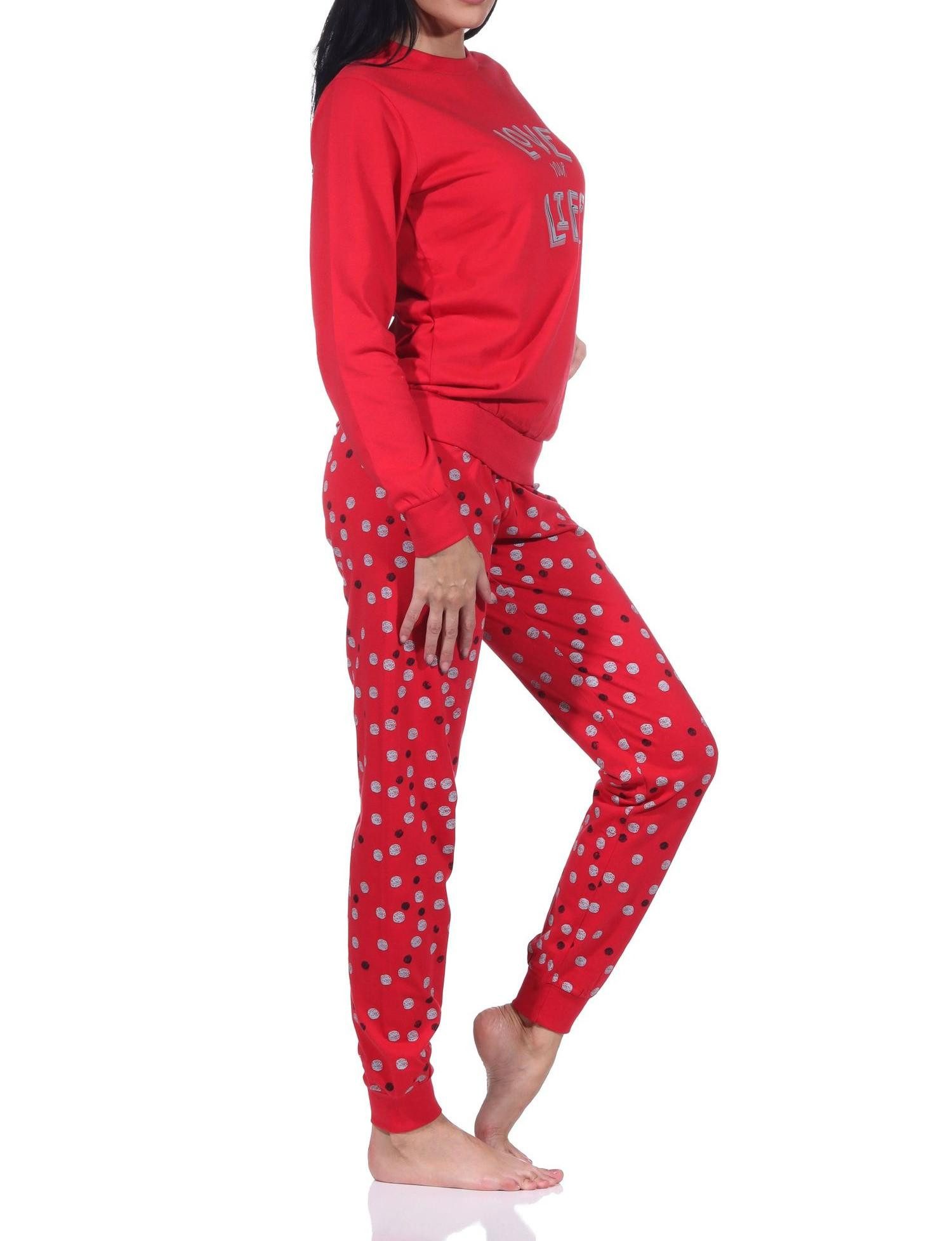 Normann Pyjama Normann Damen langarm Schlafanzug mit Bündchen in Herz Punkte Optik – Bild 2 von 5