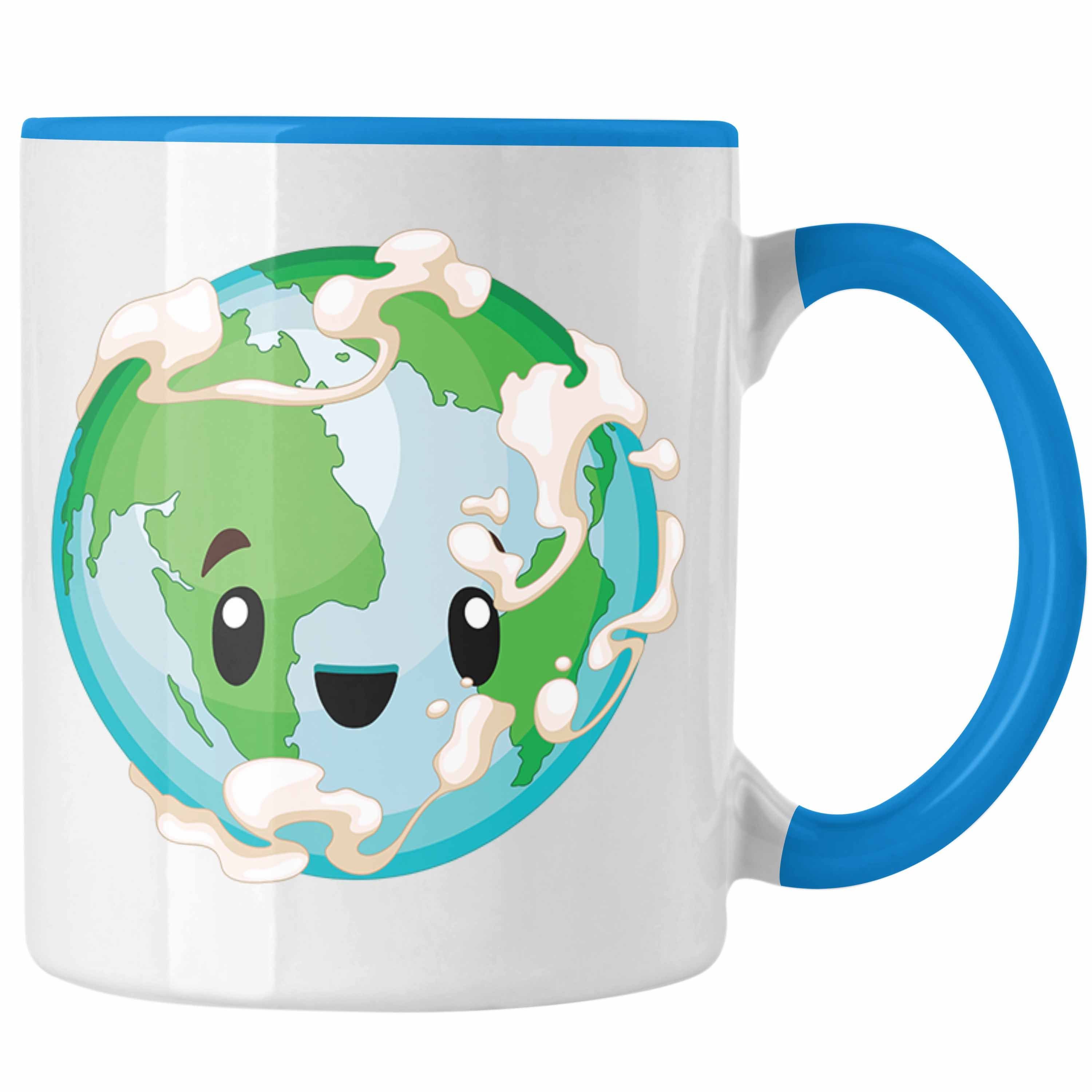 Trendation Tasse Save the Earth Tasse Umweltschutz-Fans Geschenk für Umweltbewusste Blau
