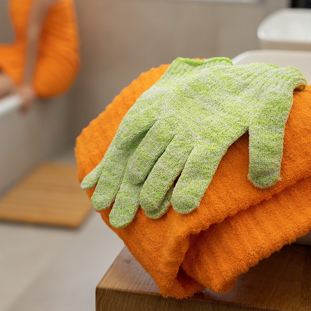 Das Blaue Wunder® Körperbürste Clever Hand Peelinghandschuh, 6er-Set Handschuhe, mit Bambusfasern