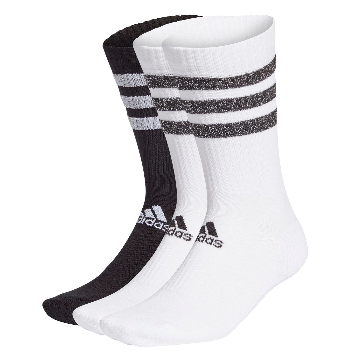 adidas Performance Sportsocken Crew Glam 3-Streifen Glitter weiss/schwarz - 3 Paar