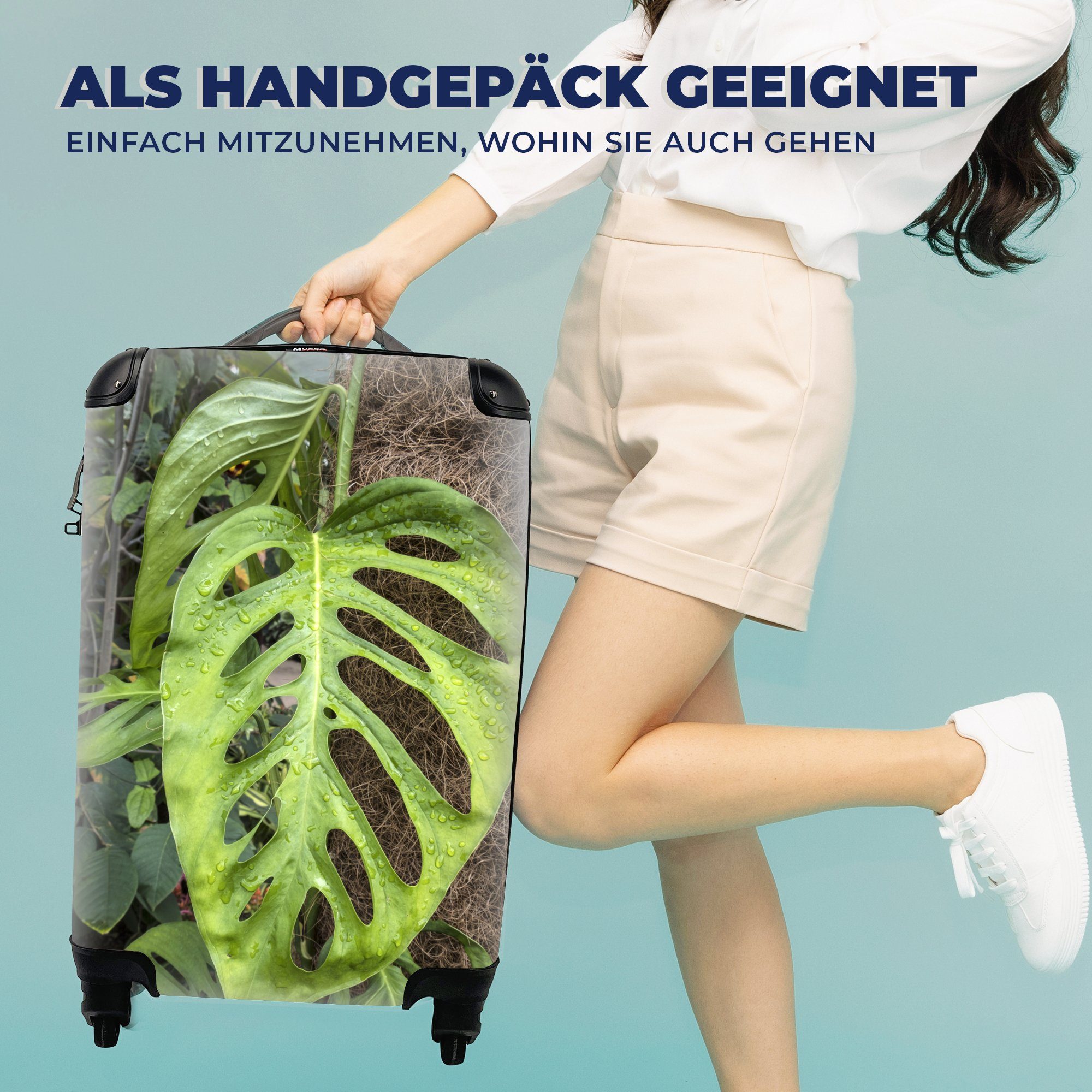 mit rollen, Hintergrund, mit MuchoWow Ferien, Handgepäck 4 für Reisetasche natürlichem Musterblätter Reisekoffer Rollen, Handgepäckkoffer Trolley,