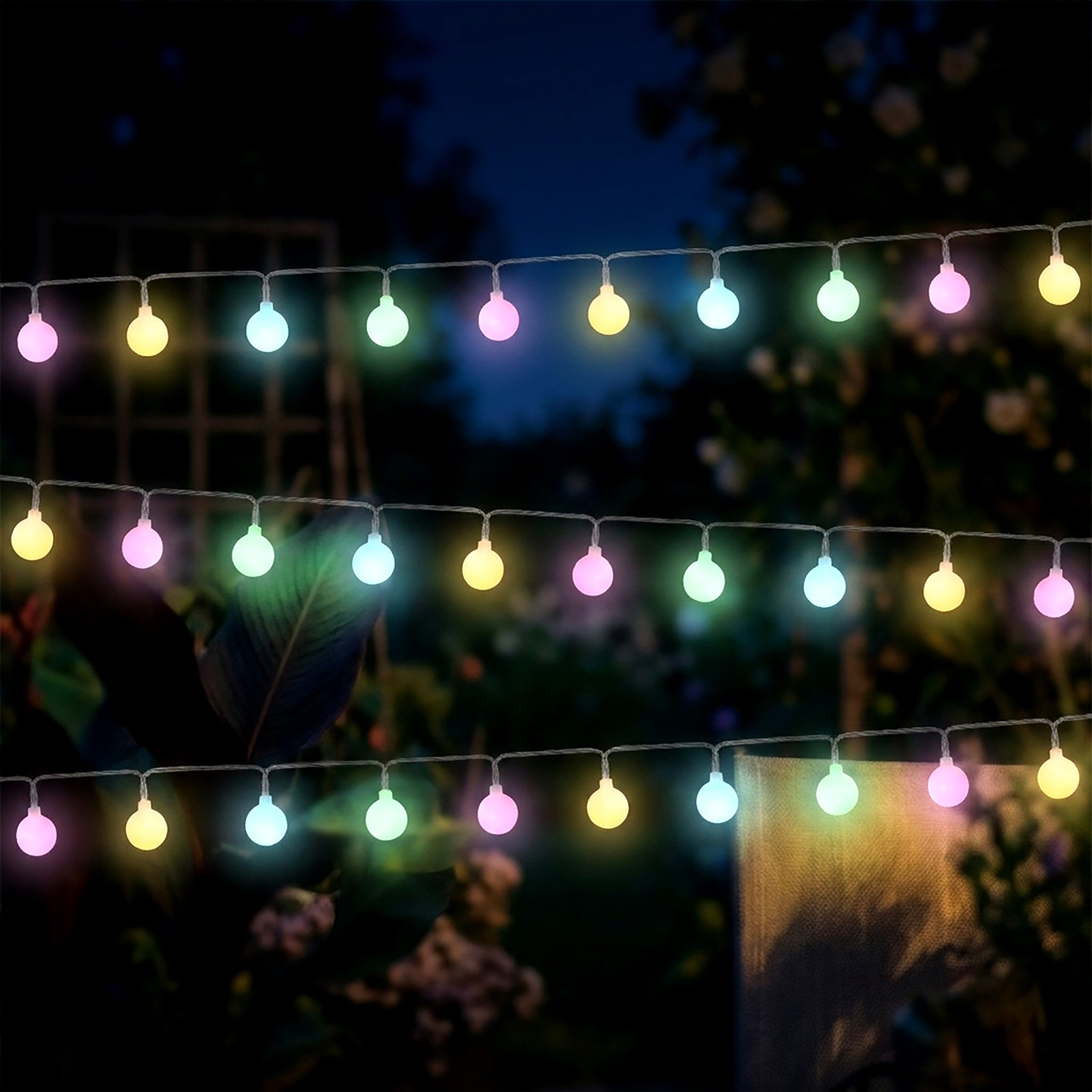 Spetebo LED-Lichterkette Lichterkette 290 cm für Außen mit 30 mini Kugeln, 30-flammig, Automatische Einschaltung bei Dämmerung