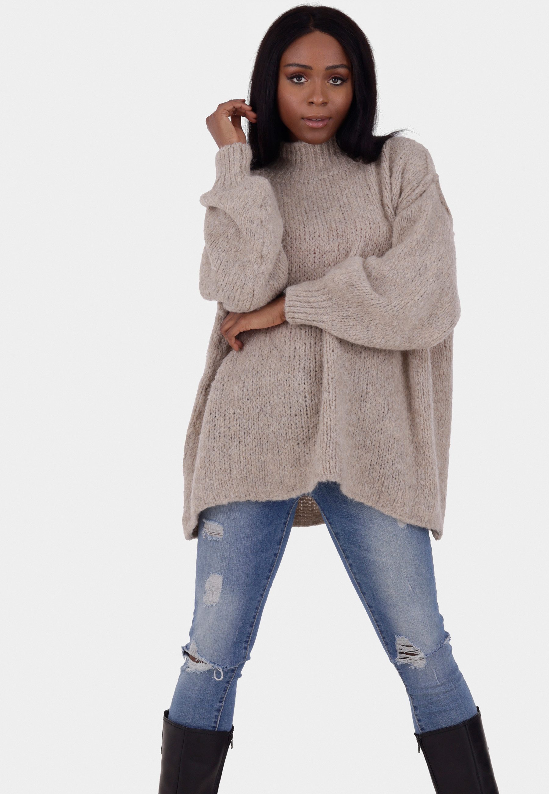 YC Fashion & Style Strickpullover Oversized Strickpullover mit Stehkragen Basic