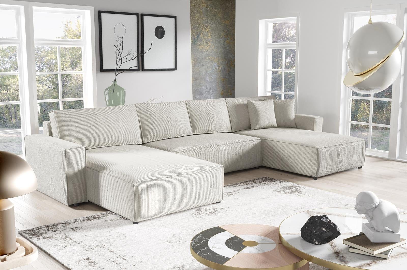 Ecksofa mit Compleo U, U-Form Schlafsofa Corner Beige Funktionen Ecksofa 390 cm BOSTON