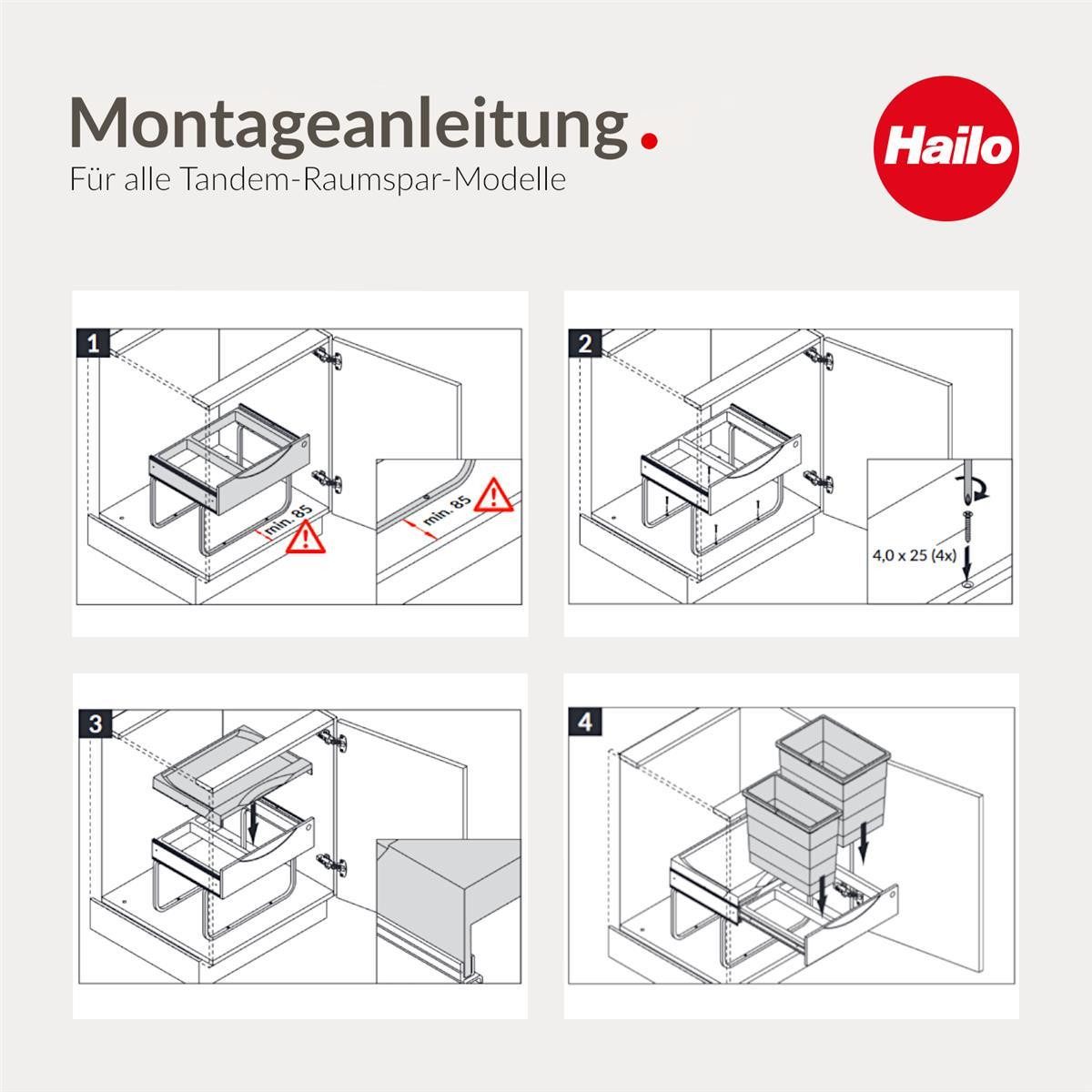 Hailo Einbaumülleimer Hailo Raumspar Tandem 3644731 Abfallsammler 28 Liter 12/8/8 L, 3644731 3fach für Schrankbreite ab 500 mm mit Drehtür – Bild 5 von 5