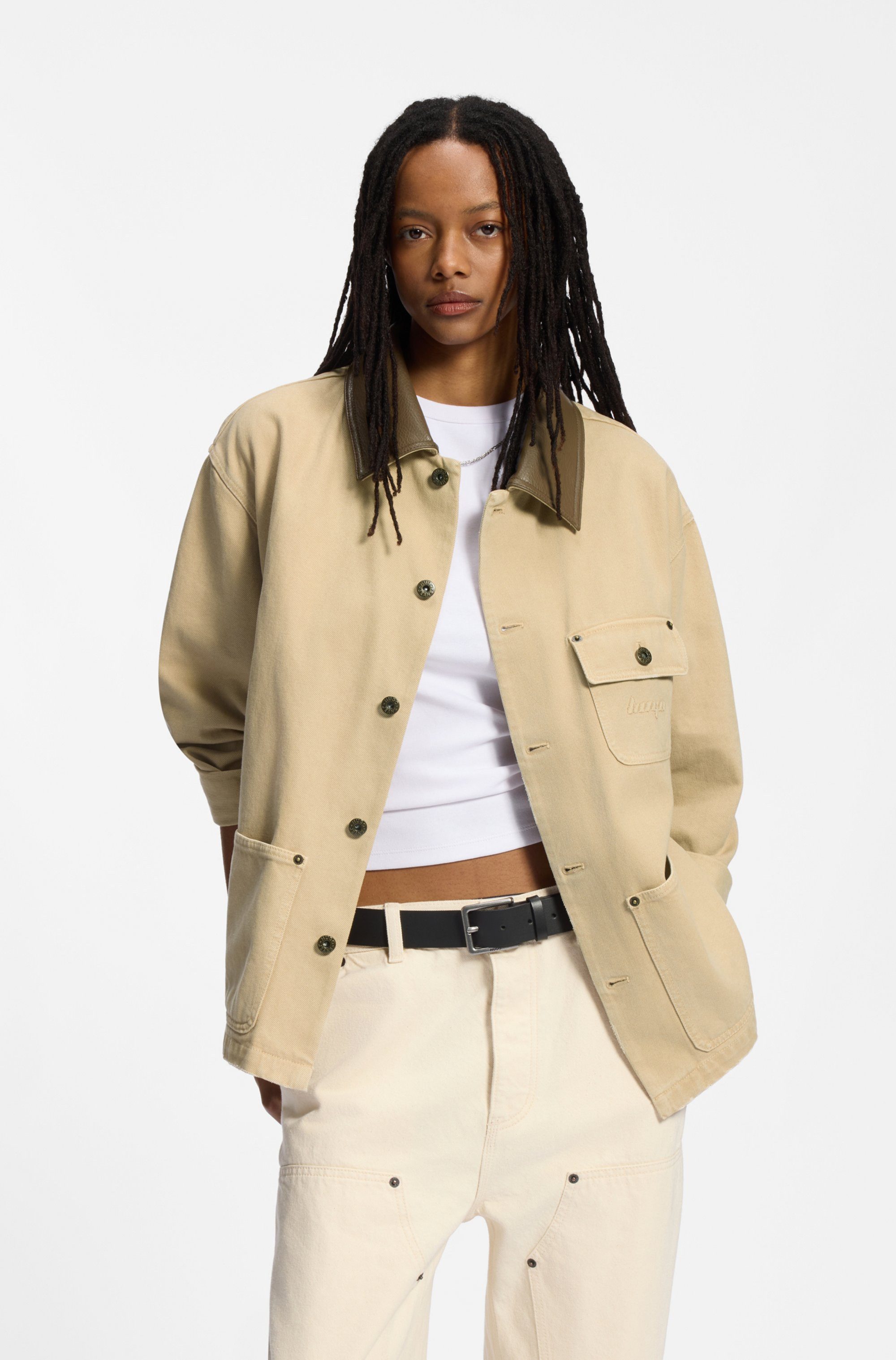 HUGO Blue Hemdjacke Flimane mit Kontrastkragen, oversize