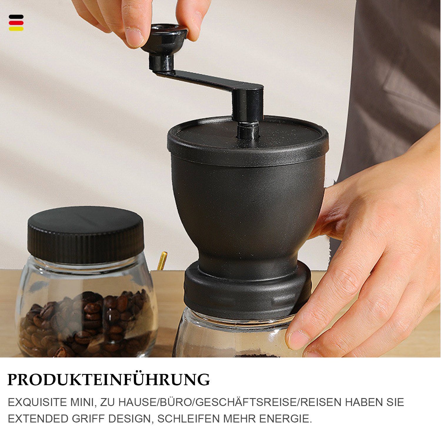 MAGICSHE Tragbare Handkurbel-Kaffeemaschine Kaffeemühle weiß Doppeldose Kaffeebohnenmahlwerk