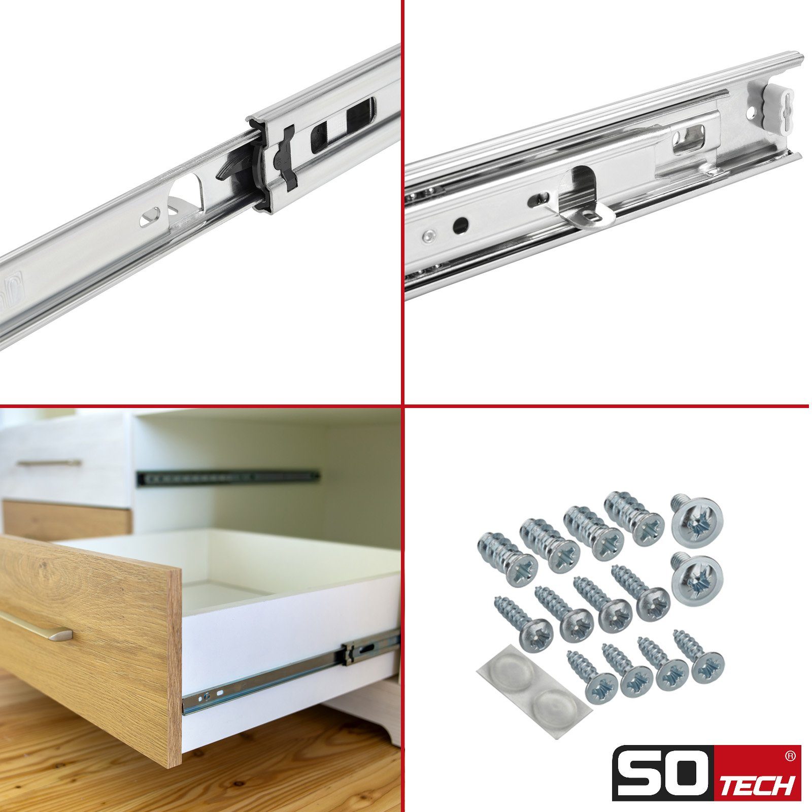 SO-TECH® Auszug Vollauszüge KV4-45-H45-NF-MS Traglast 45 kg mit Auflagewinke, Länge 250 mm, 1 Paar inkl. Schraubenset