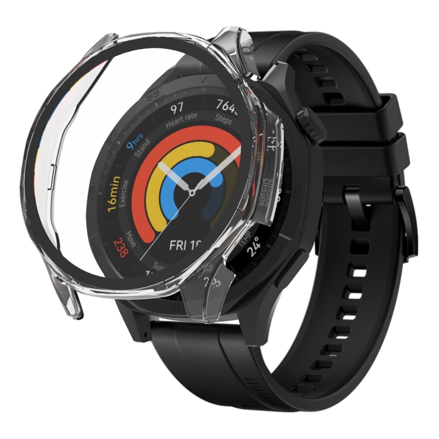 Wigento Smartwatch-Hülle Für Huawei Watch GT 5 46mm Kunststoff Hülle + H9 Hart Glas Transparent, Schutzhülle aus PC + Hart für Rundumschutz