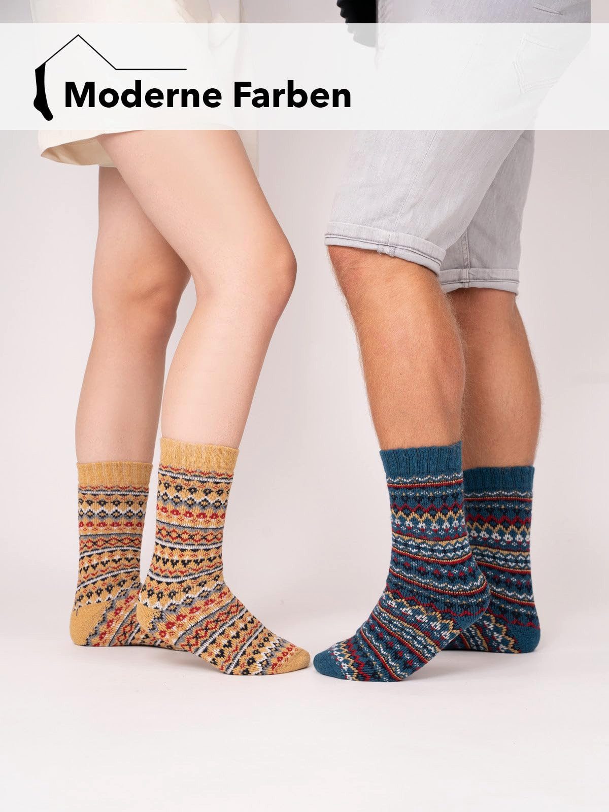 HomeOfSocks Socken 45% Wollsocken Buntes Skandinavisches Design Dicke Socken Hyggelig Warm Mit Hohem 45% Wollanteil In Bunten Design