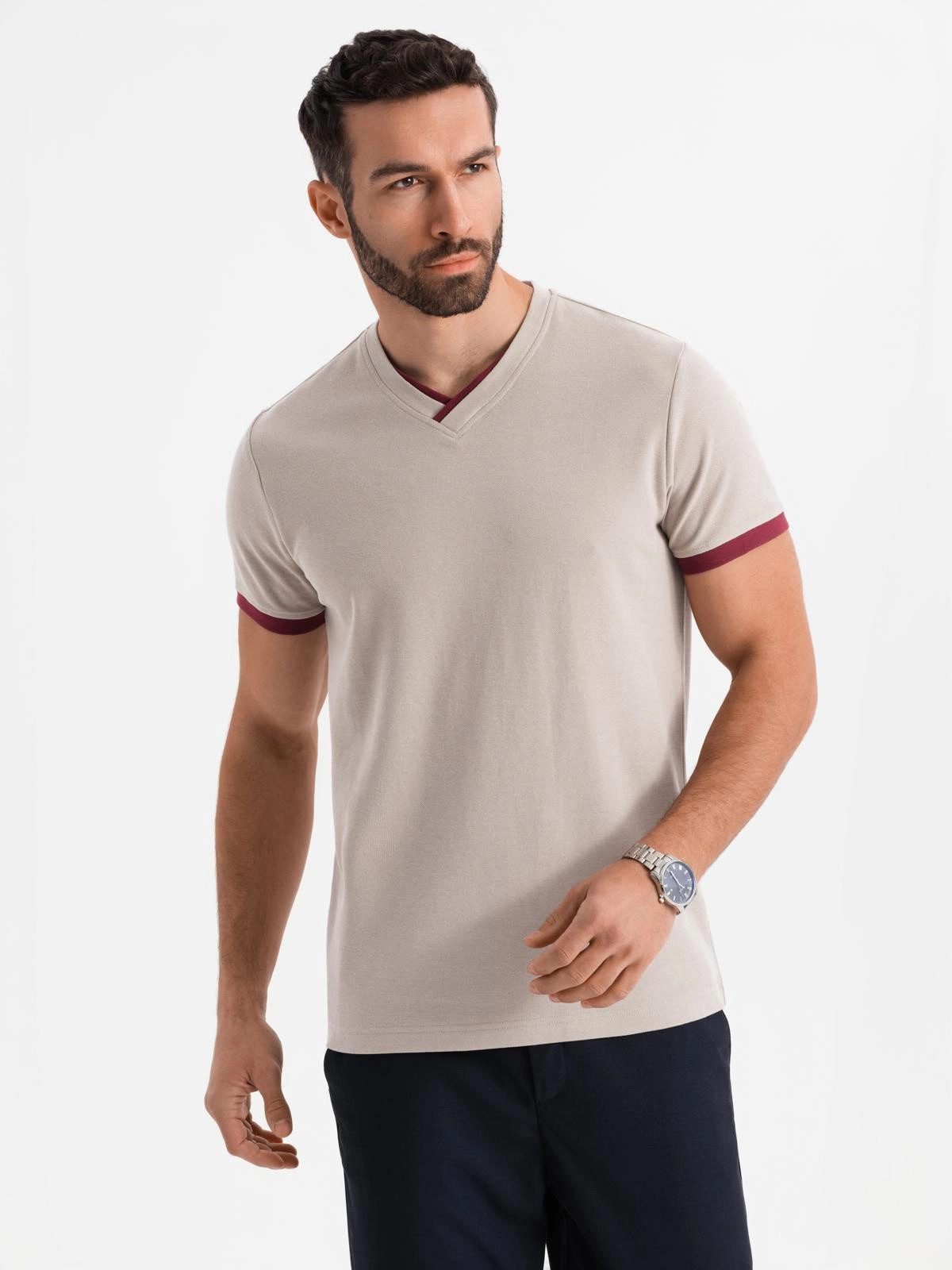 OMBRE T-Shirt Herren-T-Shirt mit kontrastierenden Einsätzen günstig online kaufen