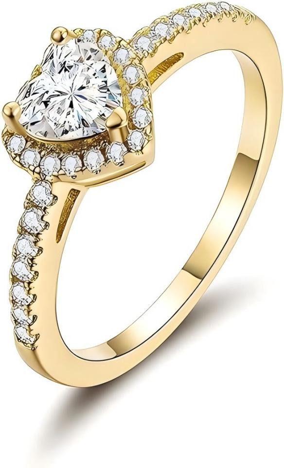 Jumpeak Verlobungsring Labor-Diamant 1ct,Diamantring,Gold ring,Solitär,Trauring,Promise Ring, D,VS,14K Gold,Herzform Ring,Halo Design,Geschenk Frau,Valentinstag