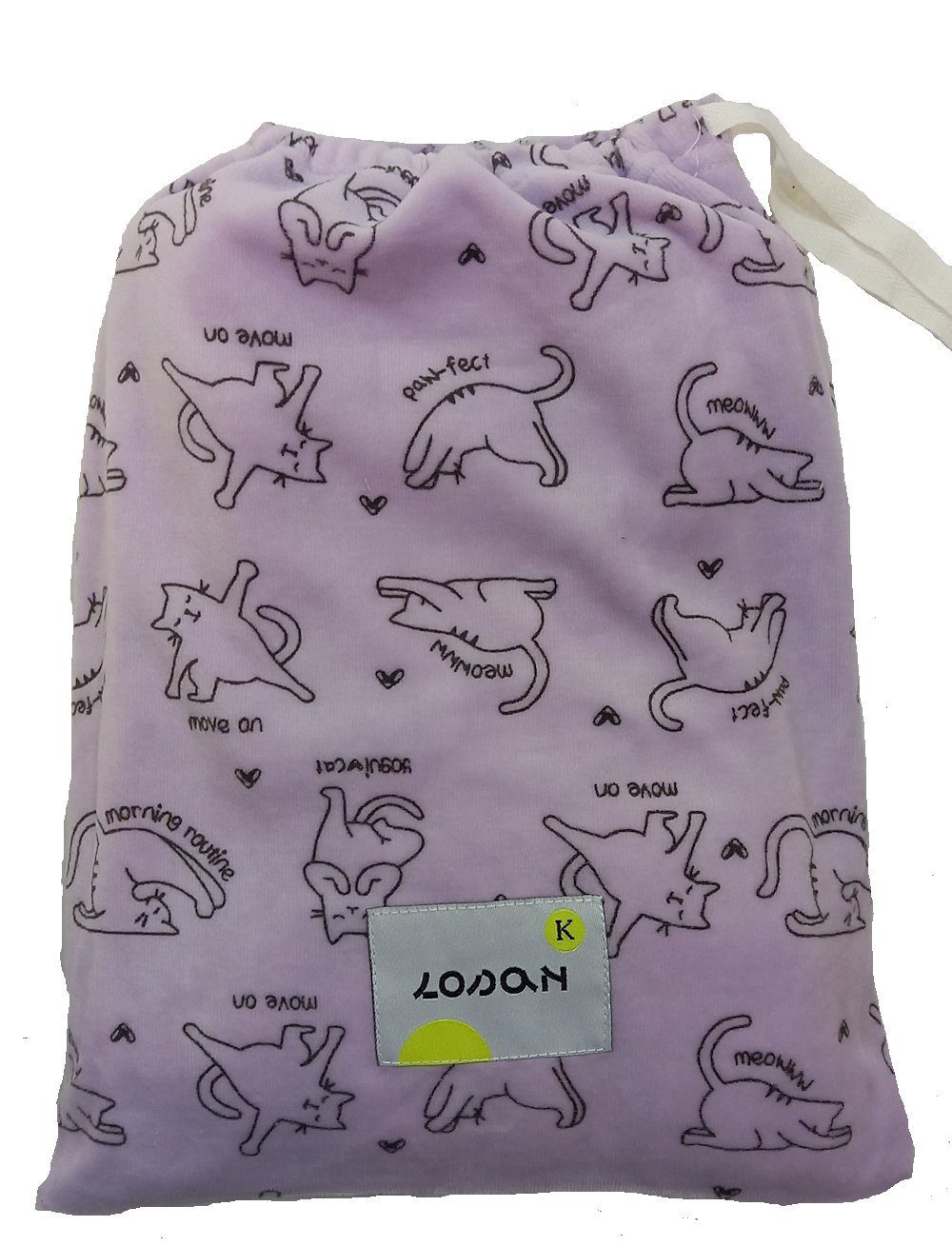 LOSAN Pyjama Losan Mädchen Samt Pyjama (3 tlg) ecru lang lila Schlafanzug Katzenyoga