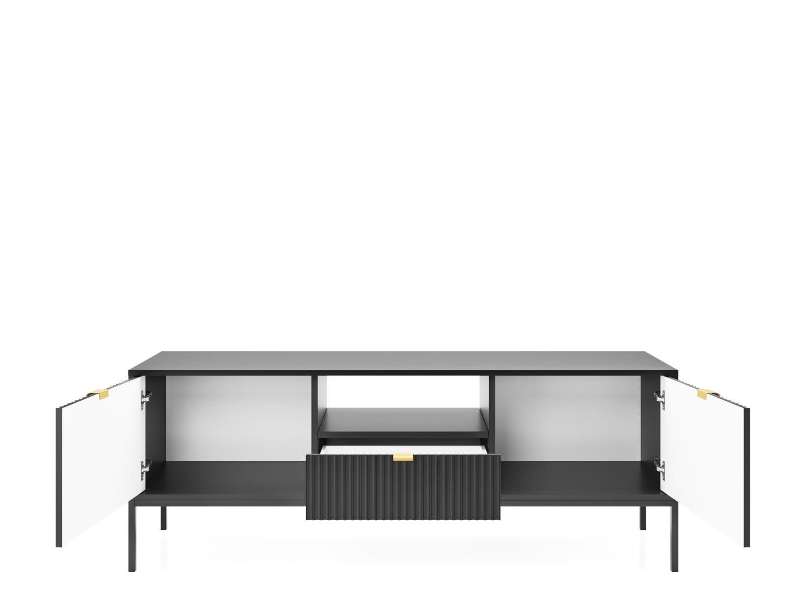 Beautysofa TV-Schrank modernes im / Weiß für Schwarz Novia Wohnzimmer, (Metallgestell, Farbe) Grau Lowboard Stil 