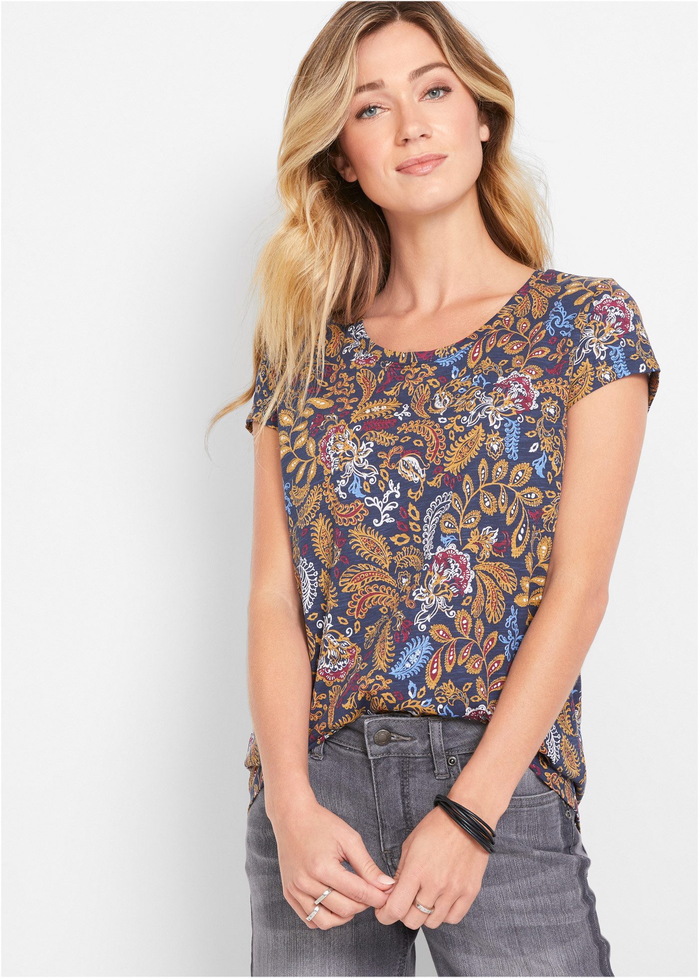 bonprix T-Shirt taillierte Passform, Baumwollmischung, Paisley-Alloverdruck