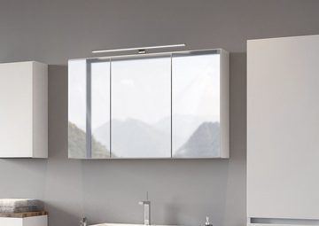 HELD MÖBEL Waschtisch-Set Badkombination PIENZA, Weiß, Wotan Eiche Dekor, (3-St), Spiegelschrank mit LED-Beleuchtung, mit Keramikwaschbecken