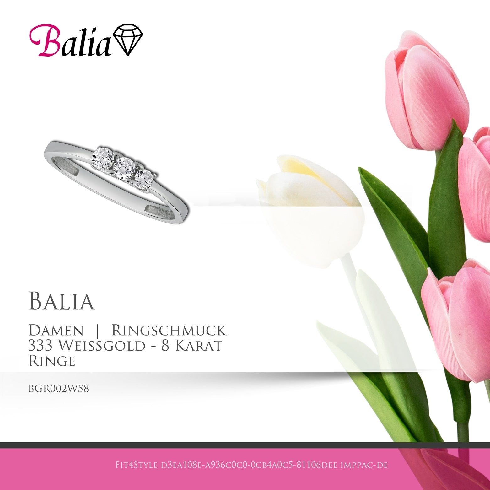 Balia Ring 3 Damen Farbe: Zirkonia Goldring Ring aus 8 Weißgold (Fingerring), Weißgold 333 8Karat Damen silber Balia - Gr.58 Karat,
