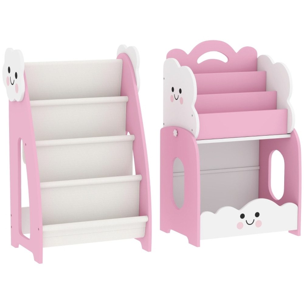 MIBODE Kinderregal 3-in-1 Kinderregal mit Spielzeugboxen & Nachttisch Rosa