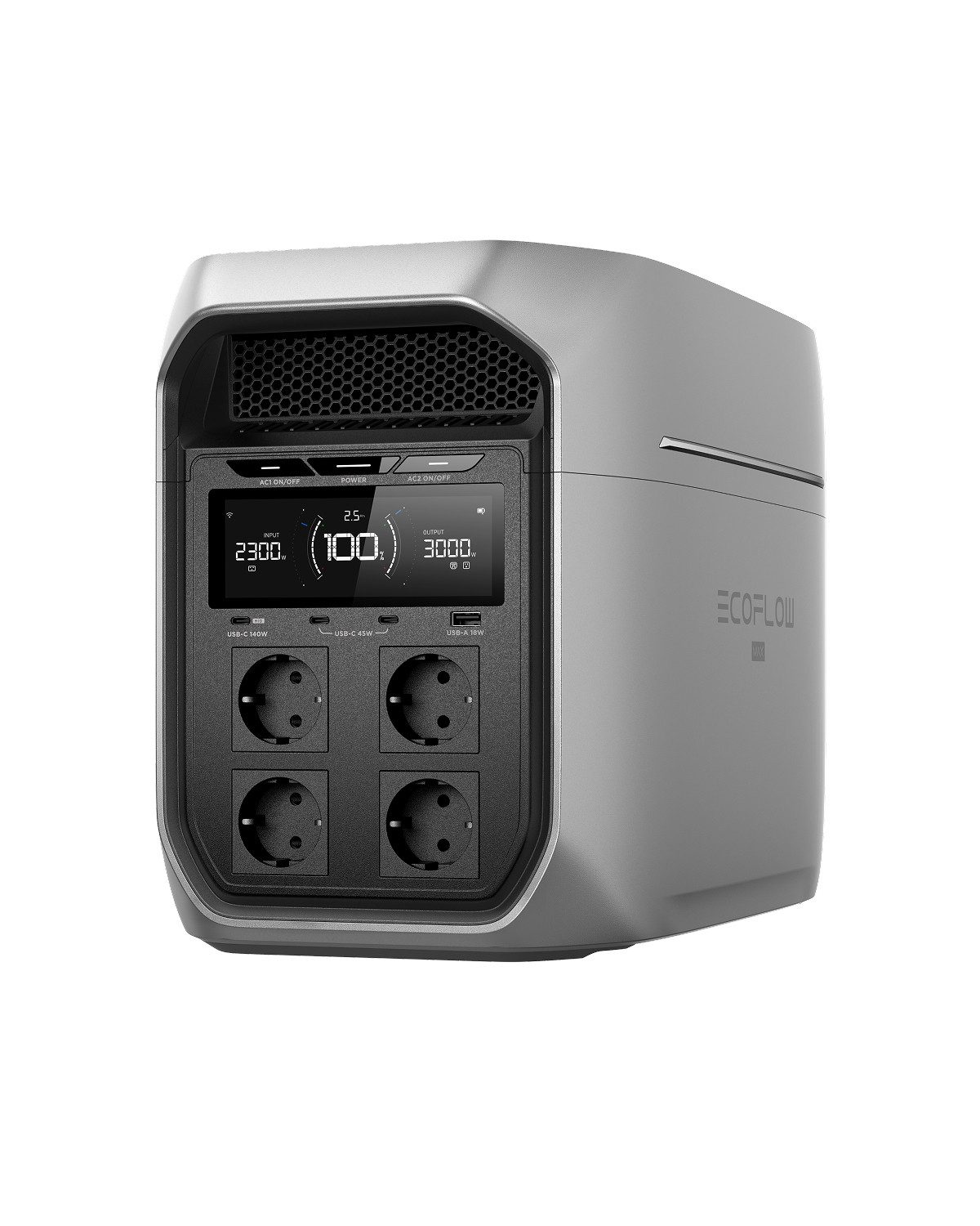 Ecoflow ECOFLOW DELTA 3 Max tragbare Powerstation, 2 048 Wh Solargenerator Powerstation 0–80 % Ladung in 47 Min erweiterbar auf 10 kWh, 3 000 W AC-Ausgang, 10 ms USV-Backup, Solarstrom für Haus & Camping