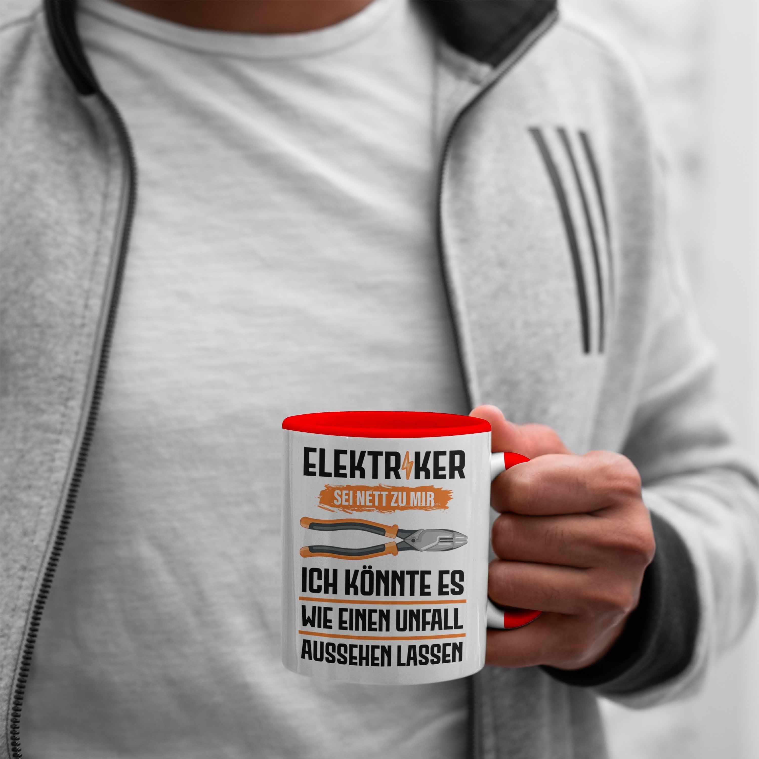 Trendation Trendation Lustig Elektriker Männer - Kaffeebecher Tasse Rot Geschenke Tasse Spruch Geschenk Gadget