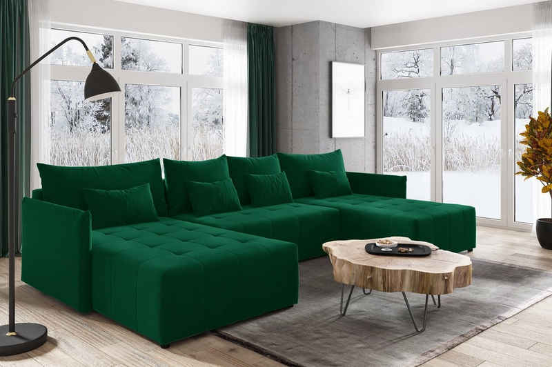 Sofnet Wohnlandschaft Leno U, mit Schlaffunktion und Bettkasten, Ecksofa, U-Form Couch, Schlafsofa mit Wellenfeder