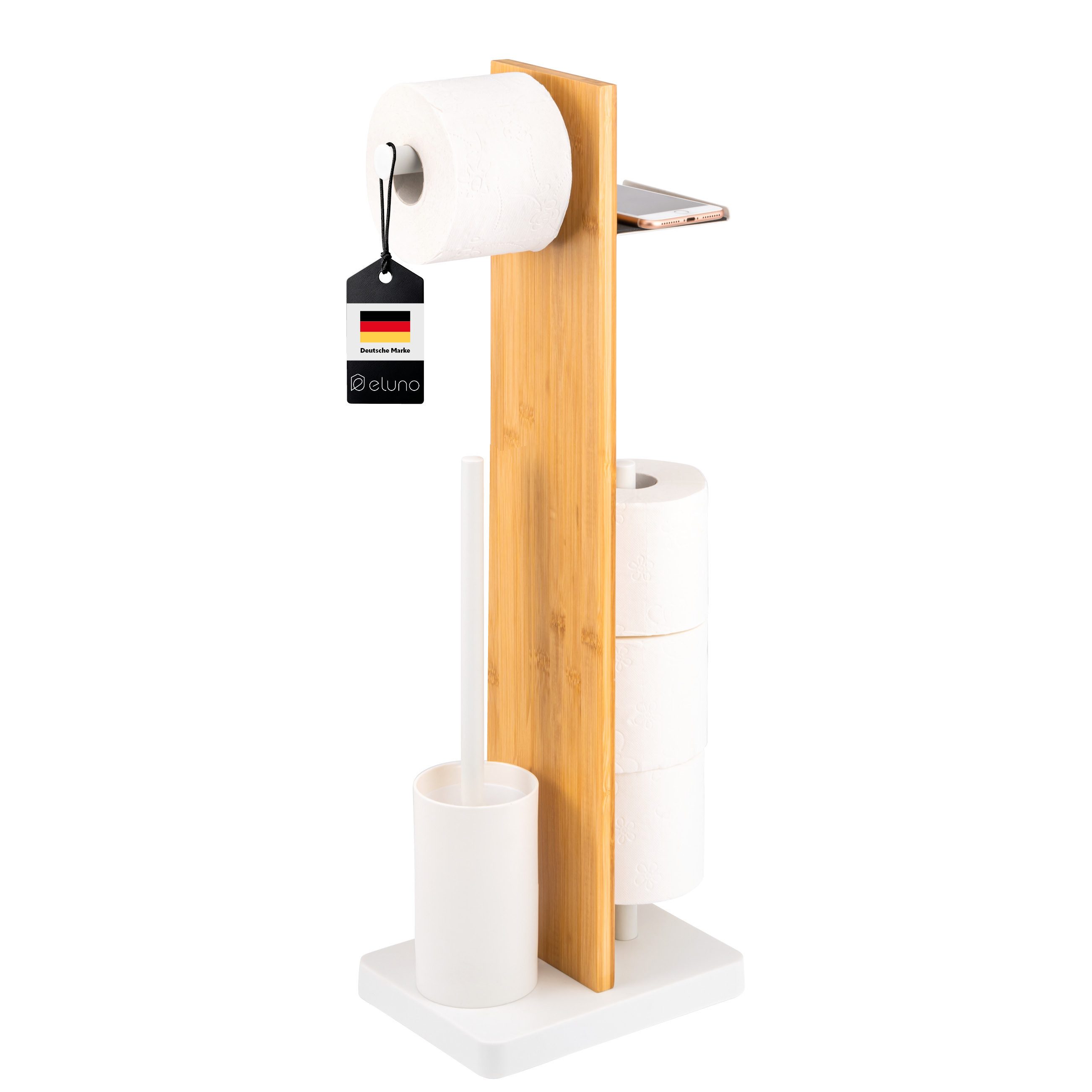 eluno WC-Garnitur Stand-WC-Garnitur 4in1, WC-Bürste, (Ersatz)Rollenhalter und Ablage, 4in1, freistehend