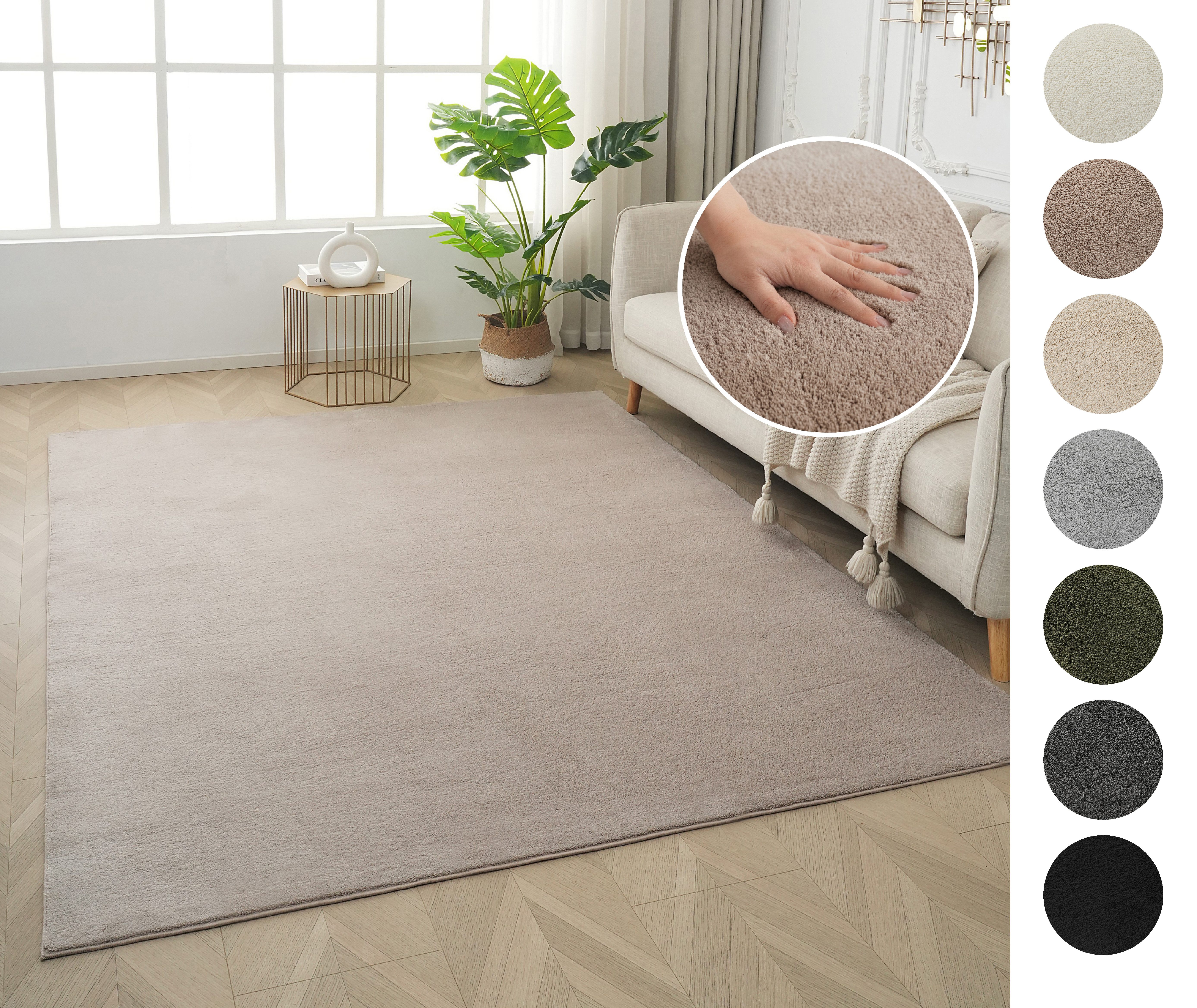 OTTO home Teppich Cali, in Standard- und Premium-Qualität, 13 mm oder 16 mm Höhe, rechteckig, Uni-Farben, kuschelig, & weich, waschbar, Wohnzimmer, Schlafzimmer
