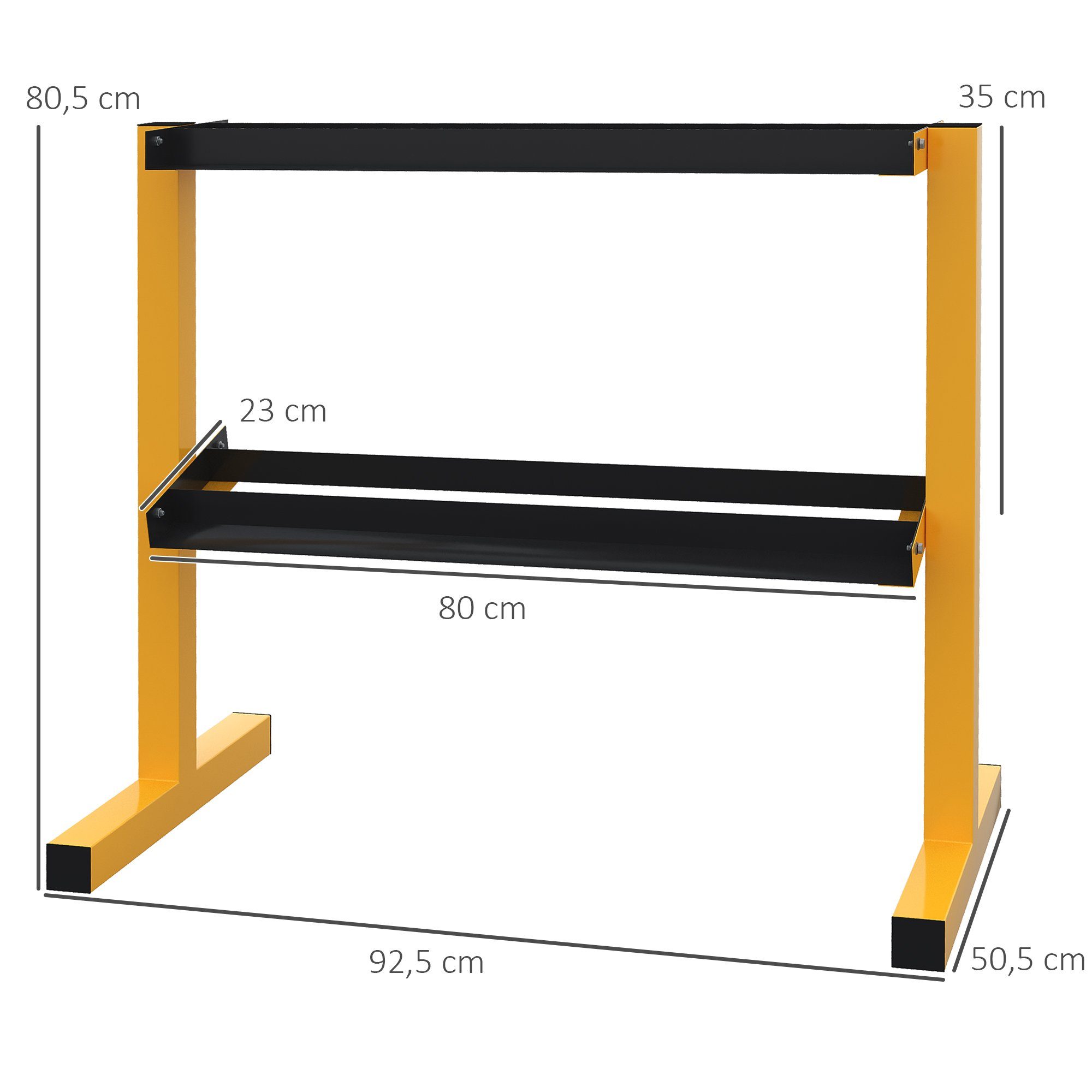 SPORTNOW Kurzhantelständer 2-Stufige Kurzhantelablage, Hantelablage bis 270 kg Belastbar, (Hantelständer, 1-St., Gewichtshalter), für Gewichtheben, Krafttraining, Stahl, Gelb, 92.5 x 50.5 x 80.5 cm
