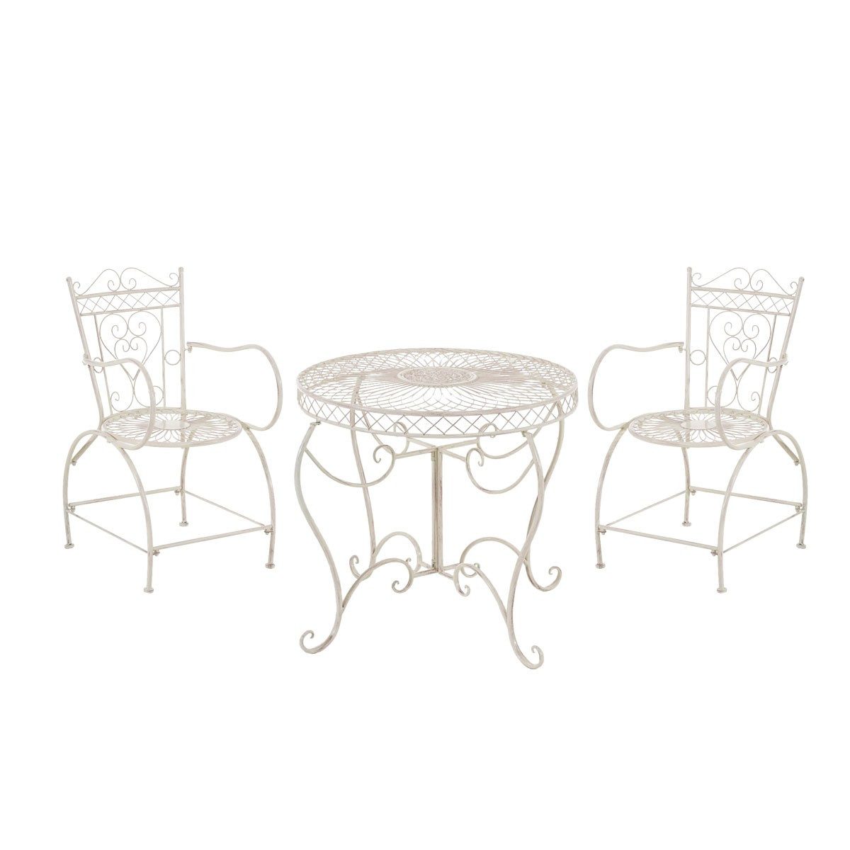 CLP Sitzgruppe Gartengarnitur Balkonset Terrassenmöbel, (Spar-Set, 3-tlg., 90 x 90 x 69 cm stabil), handgefertigt, Eisen, antike Patina, nostalgisch